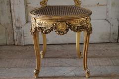 19th Century Louis XV Style Cane and Carved Giltwood French Chair