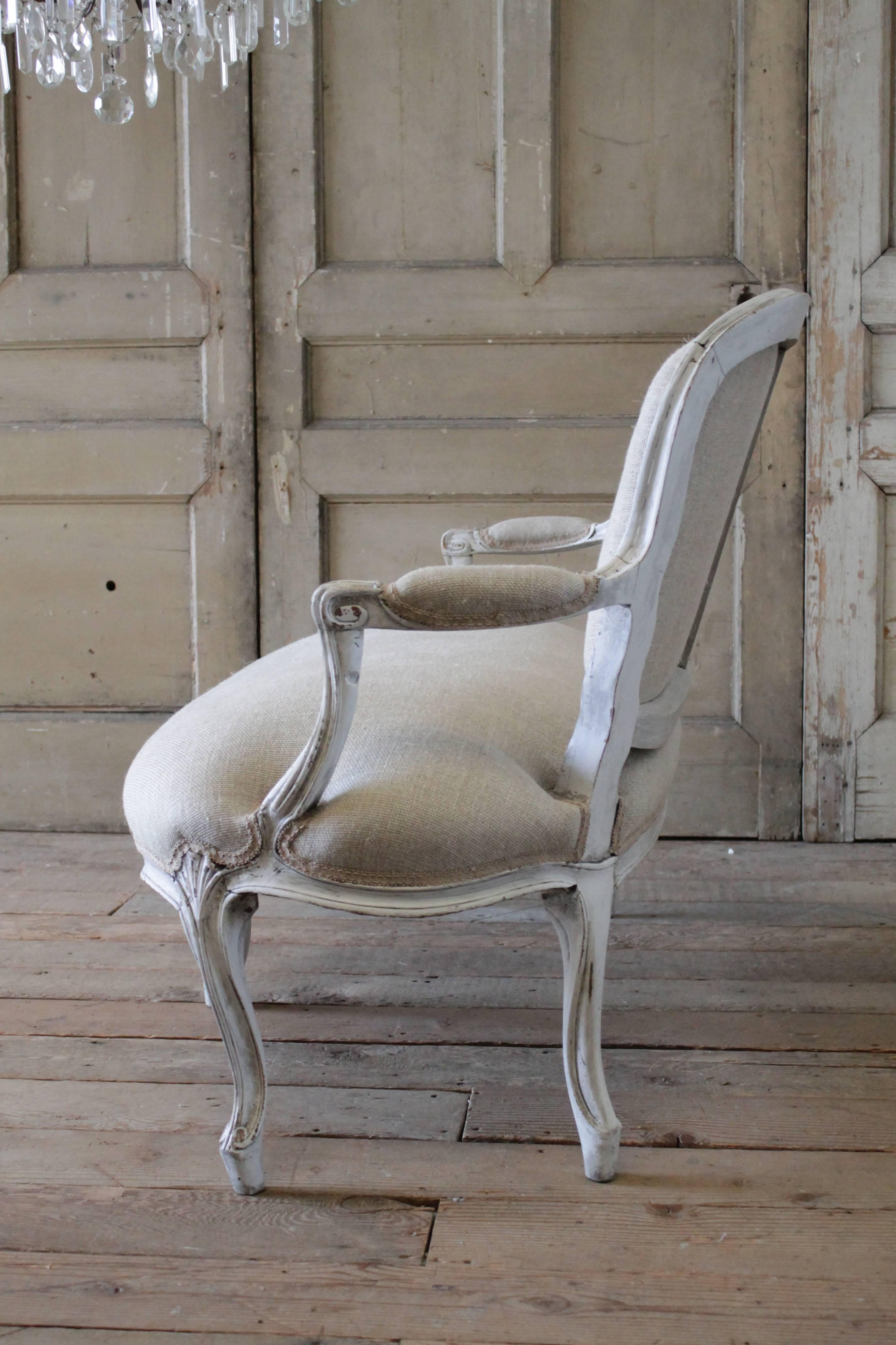 19th Century French Country Hand-Carved Settee in Linen 2