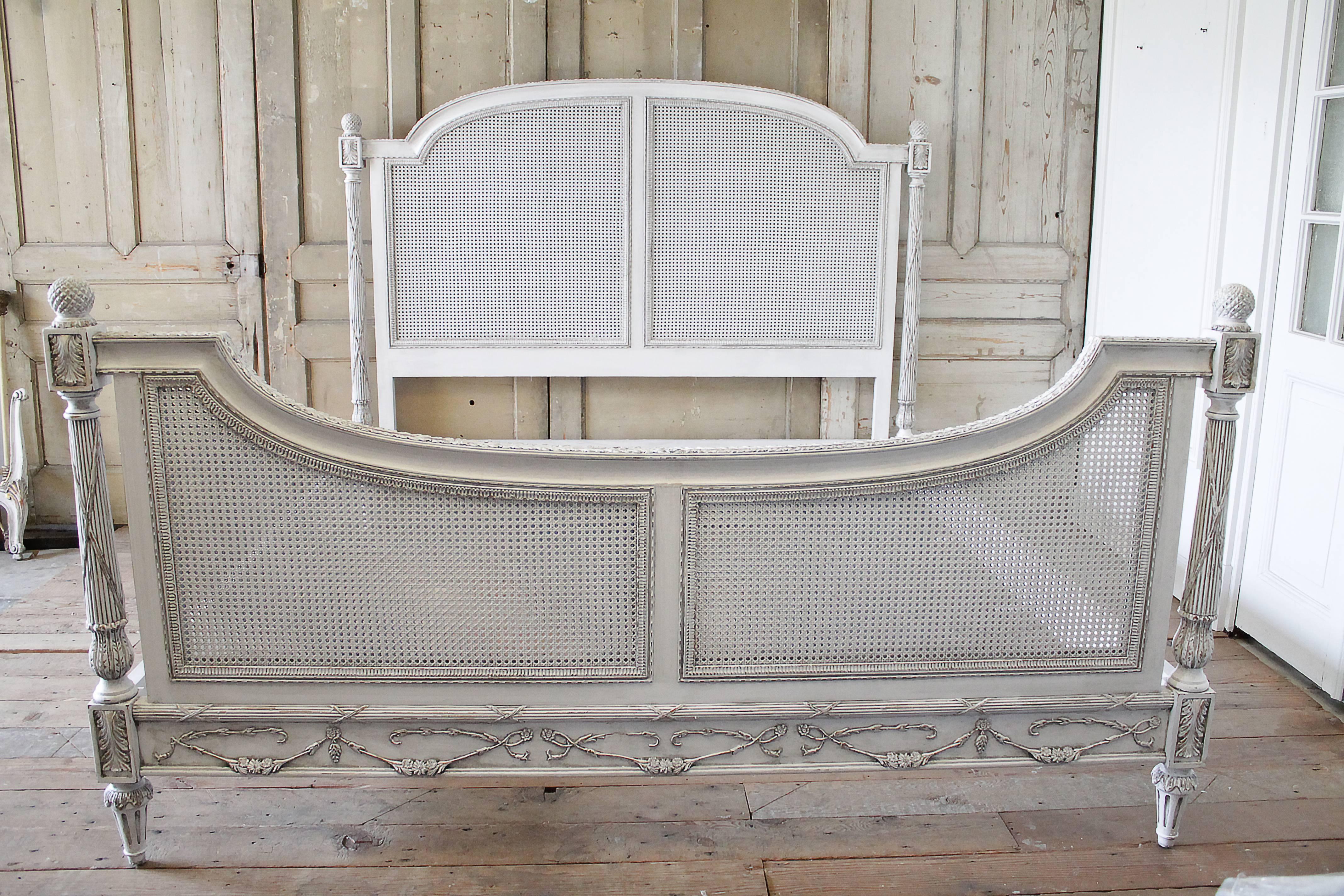 20th Century Vintage King Size Double Caned French Style Bed