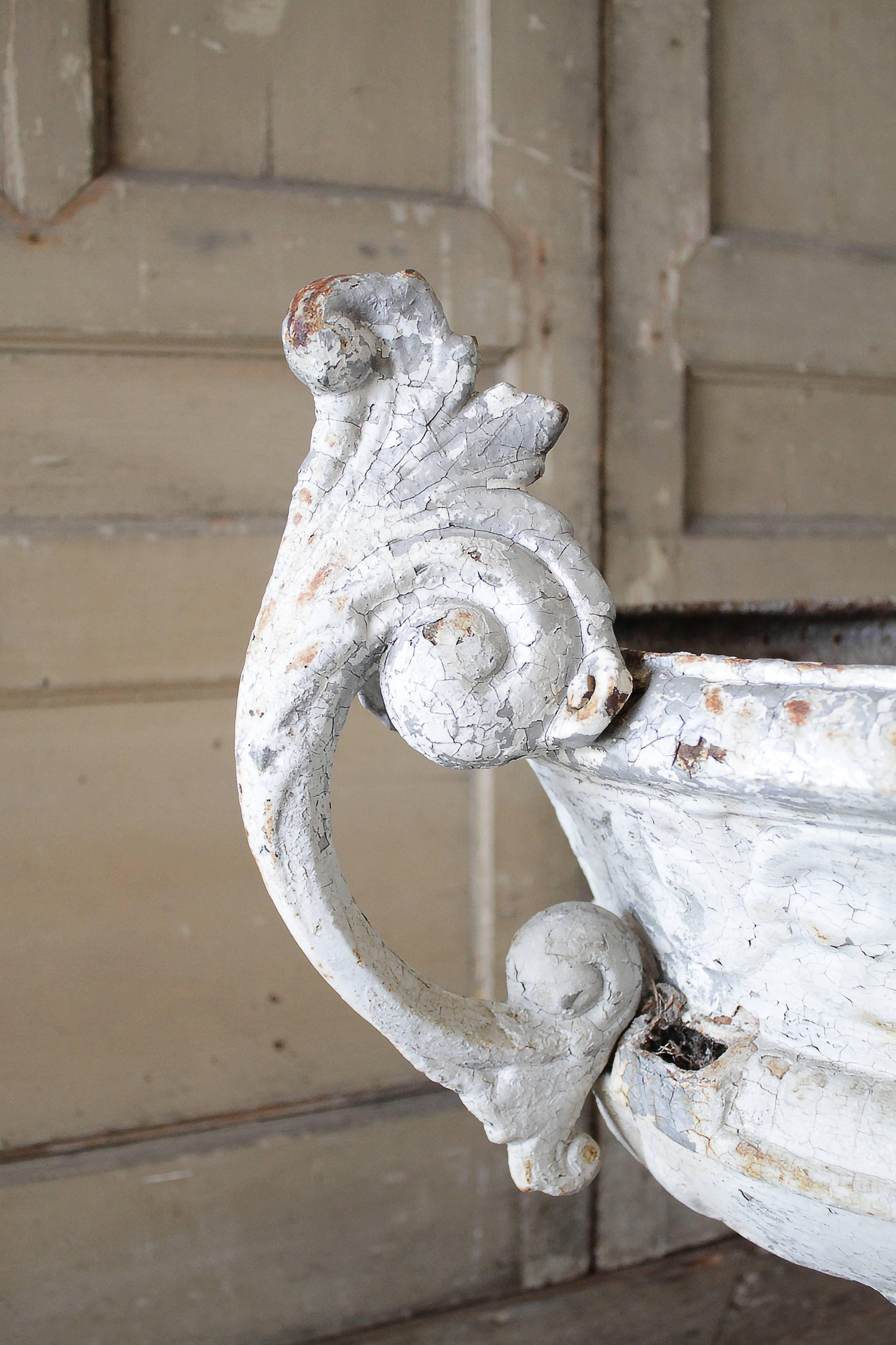 Pair of 19th Century Cast Iron Urns on Pedestals In Distressed Condition In Brea, CA