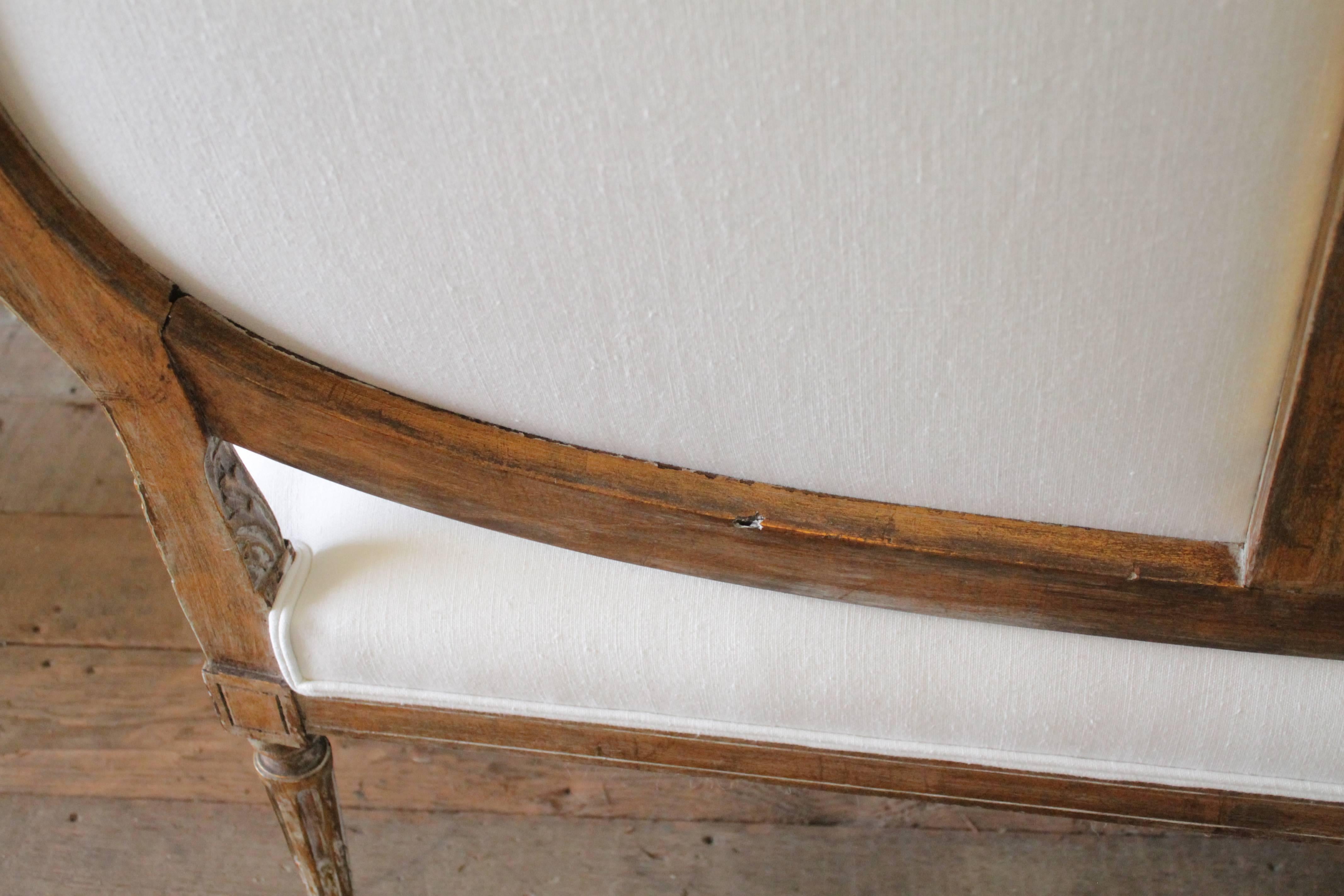 Louis XVI Style Giltwood Settee Upholstered in White Irish Linen 2
