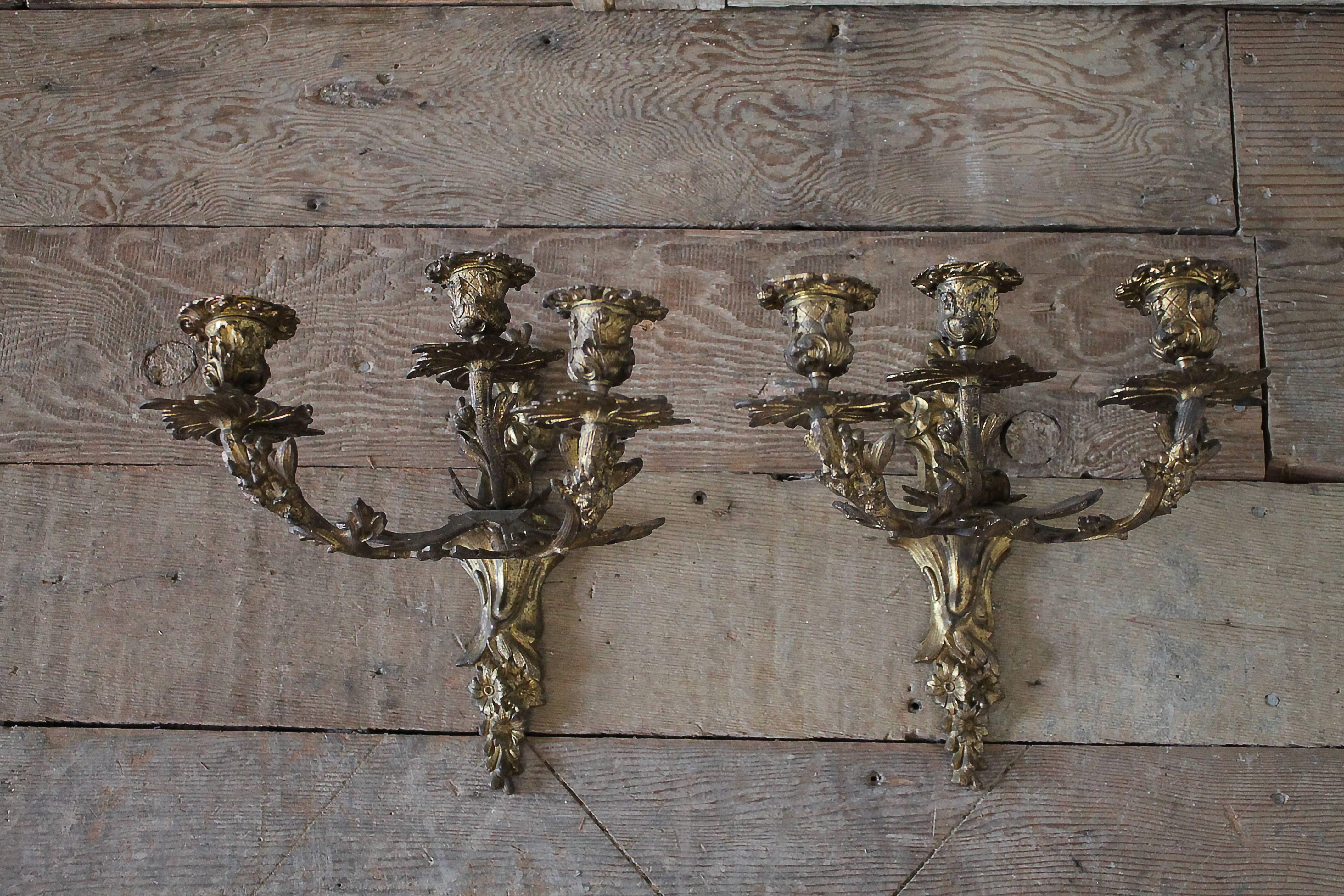 Pair of French Style Brass Candleholders 3