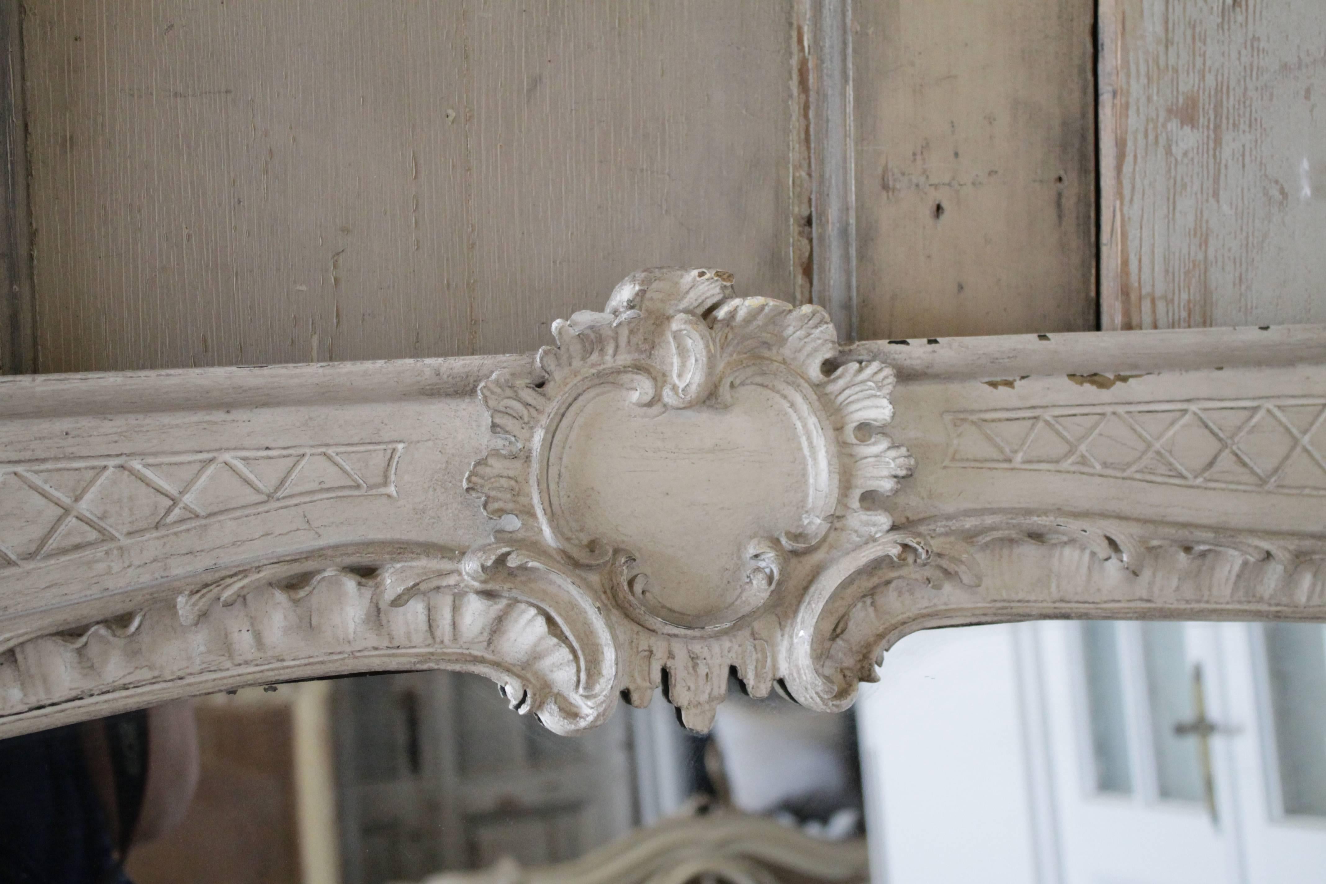 Rococo 19th Century Large Carved and Painted Trumeau Mirror