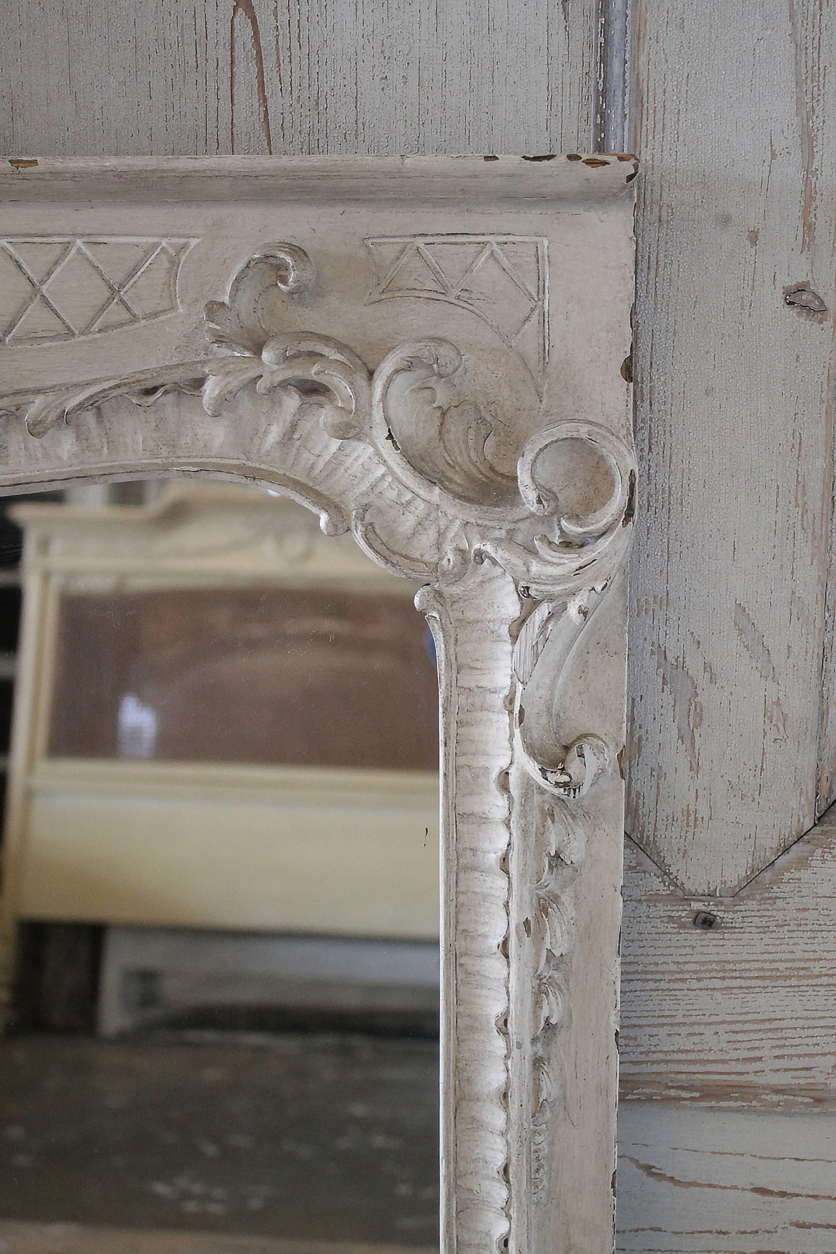 Hand-Carved 19th Century Large Carved and Painted Trumeau Mirror