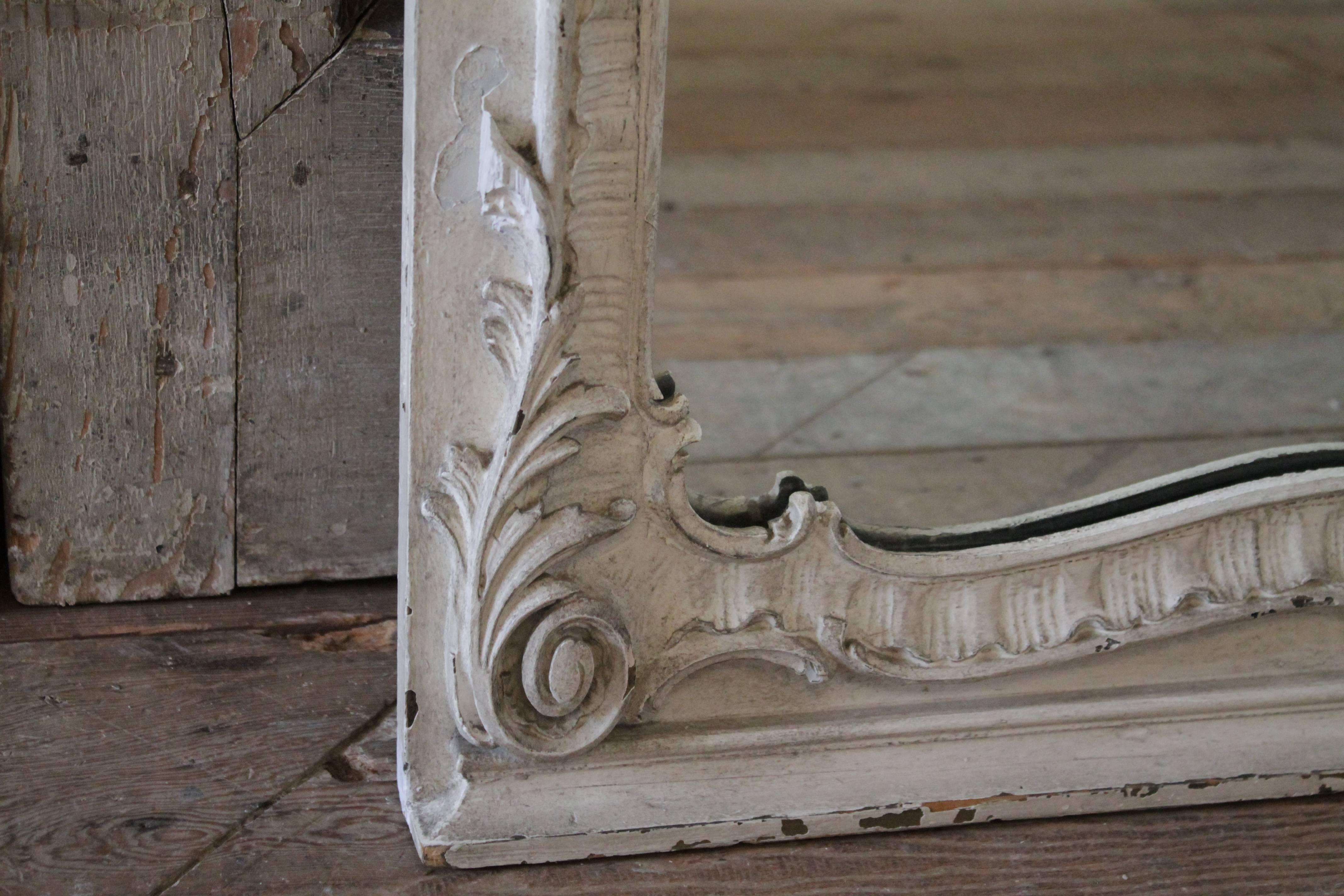 19th Century Large Carved and Painted Trumeau Mirror 1