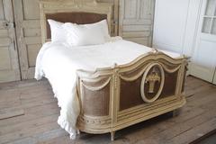 19th Century Full Size French Country Style Painted Double Caned Bed