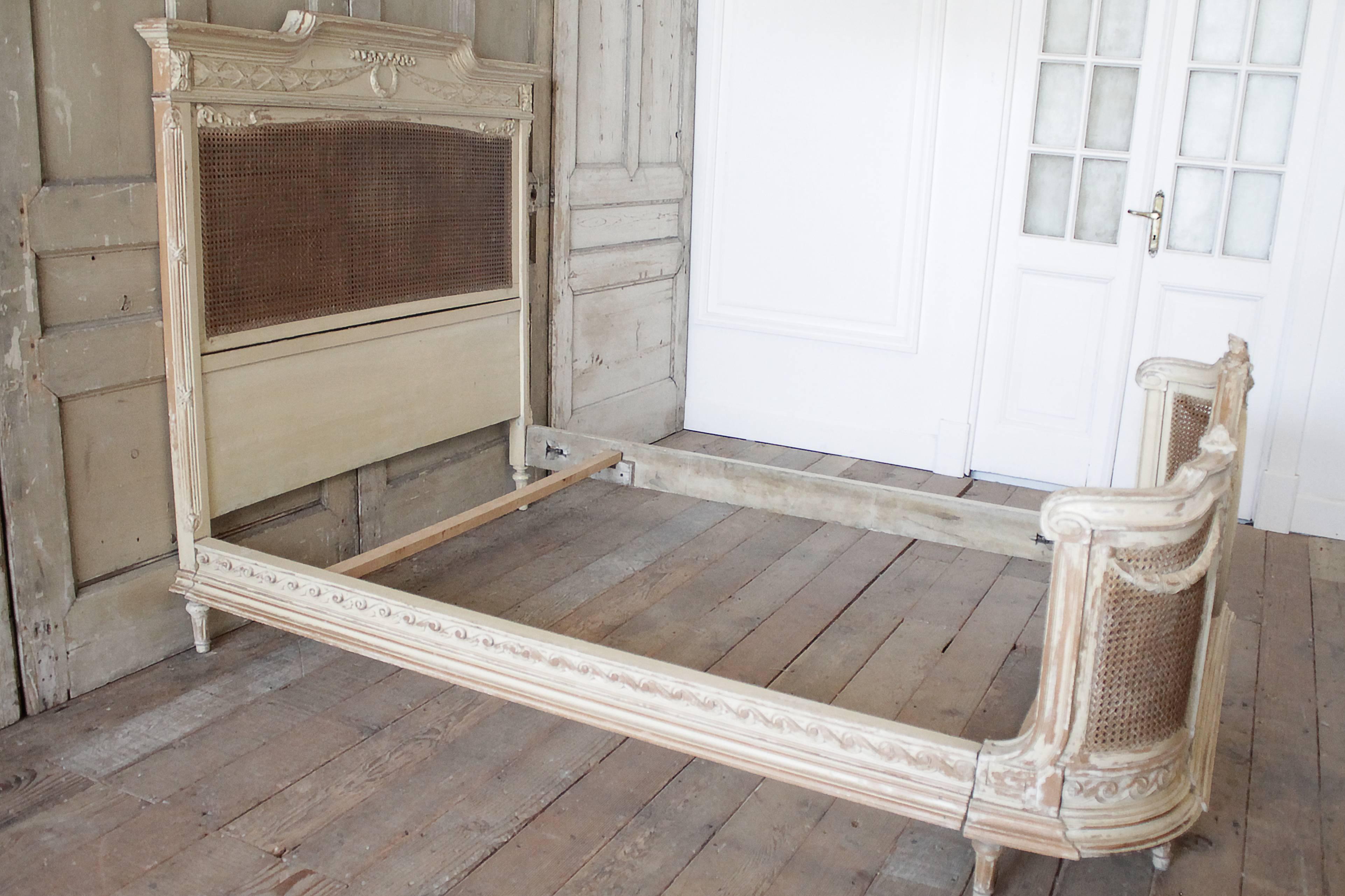 19th Century Full Size French Country Style Painted Double Caned Bed 2