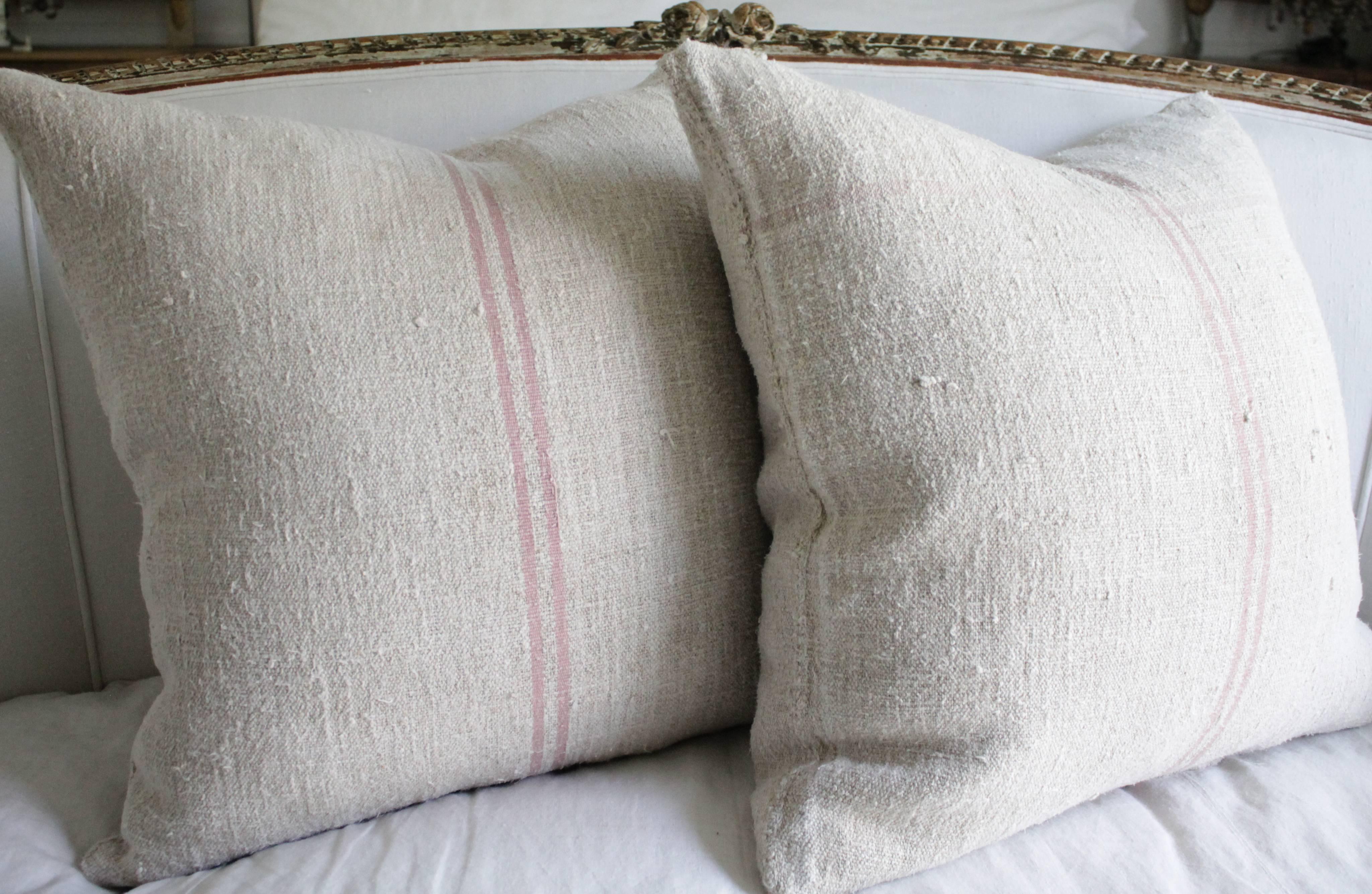 Belgian Antique French Grain Sack Linen Pillows 