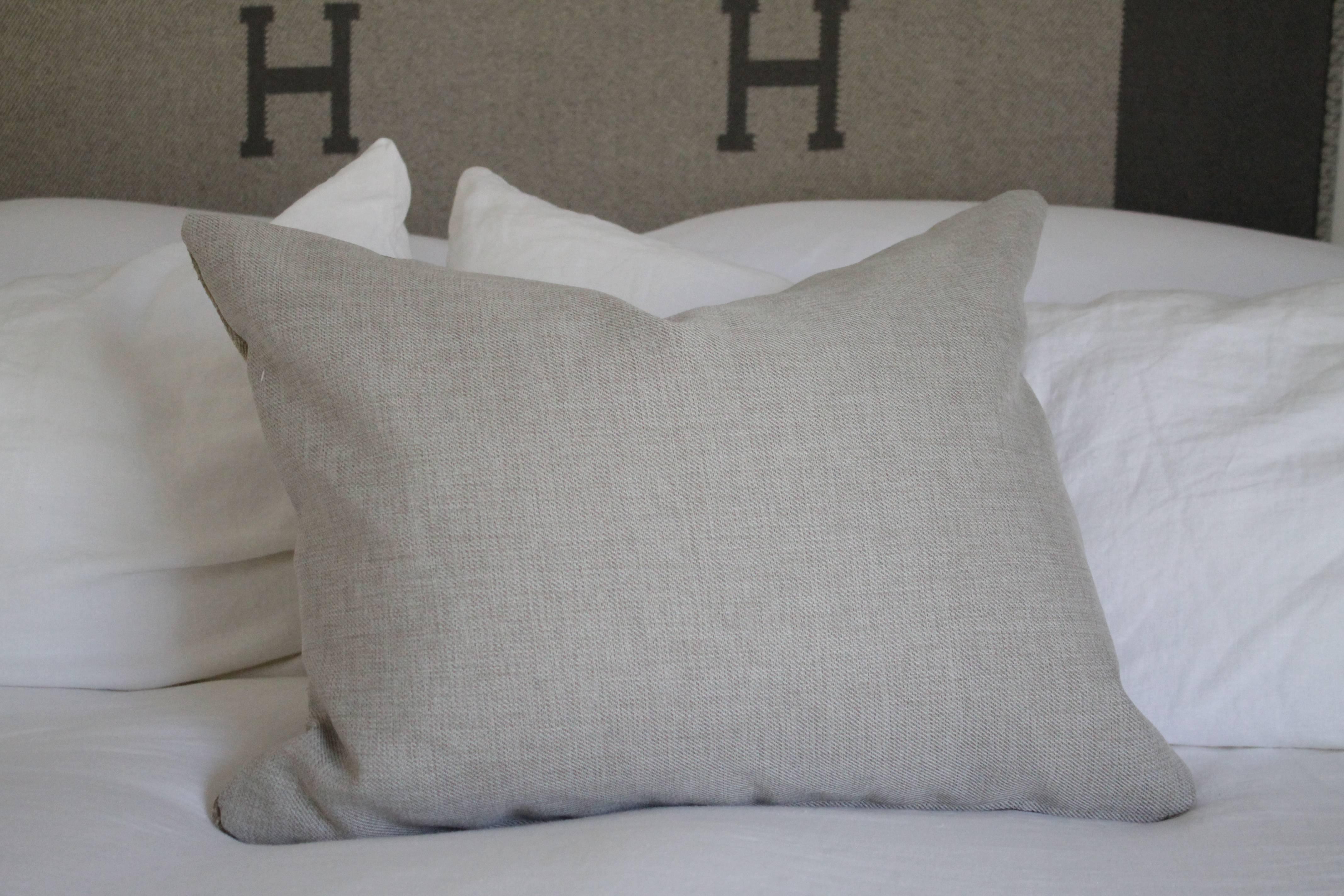 19th Century Custom Made Antique Grain Sack Pillow with Original Patchwork