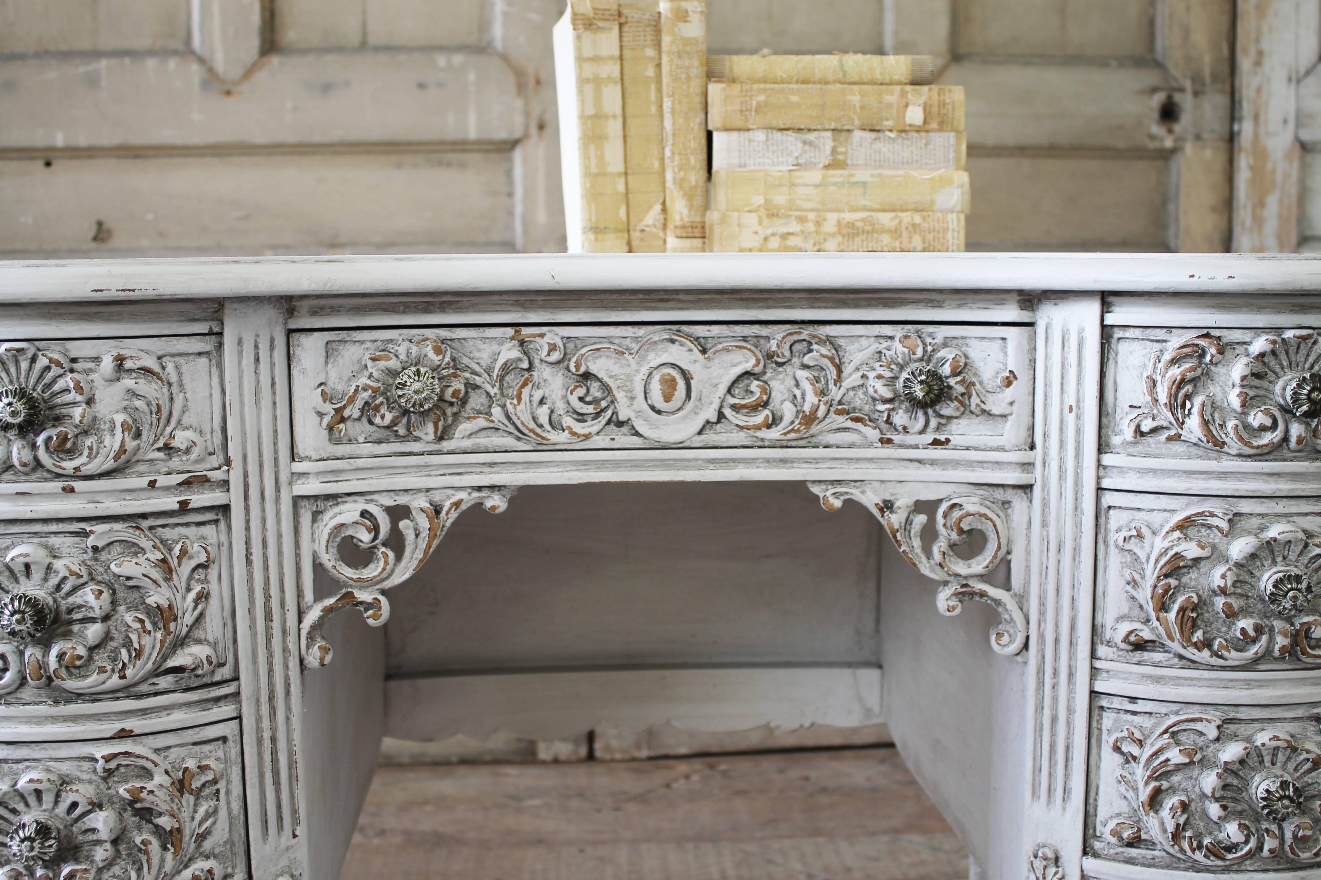 Rococo Antique Louis XV Style Painted Vanity Desk