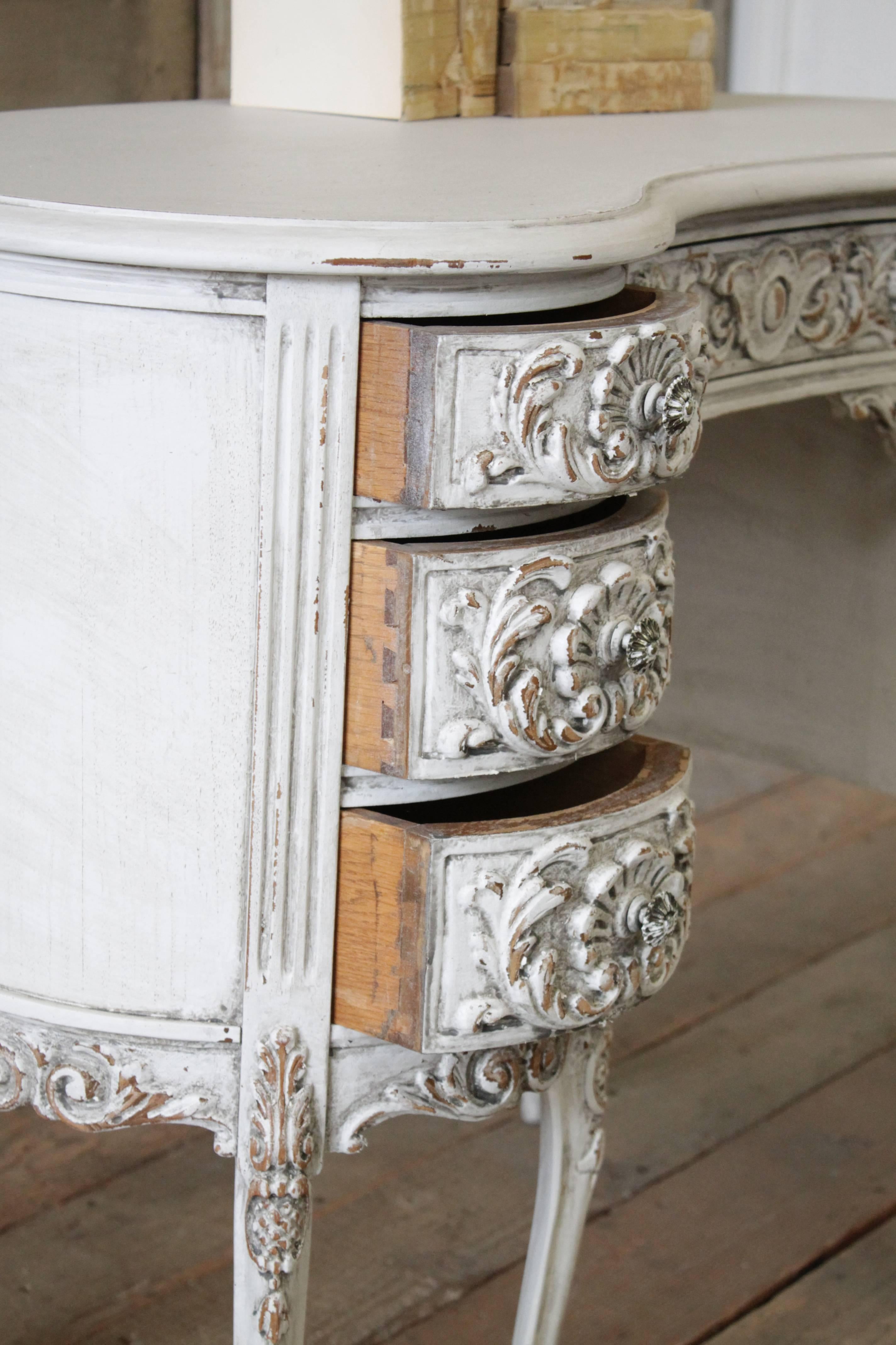French Antique Louis XV Style Painted Vanity Desk