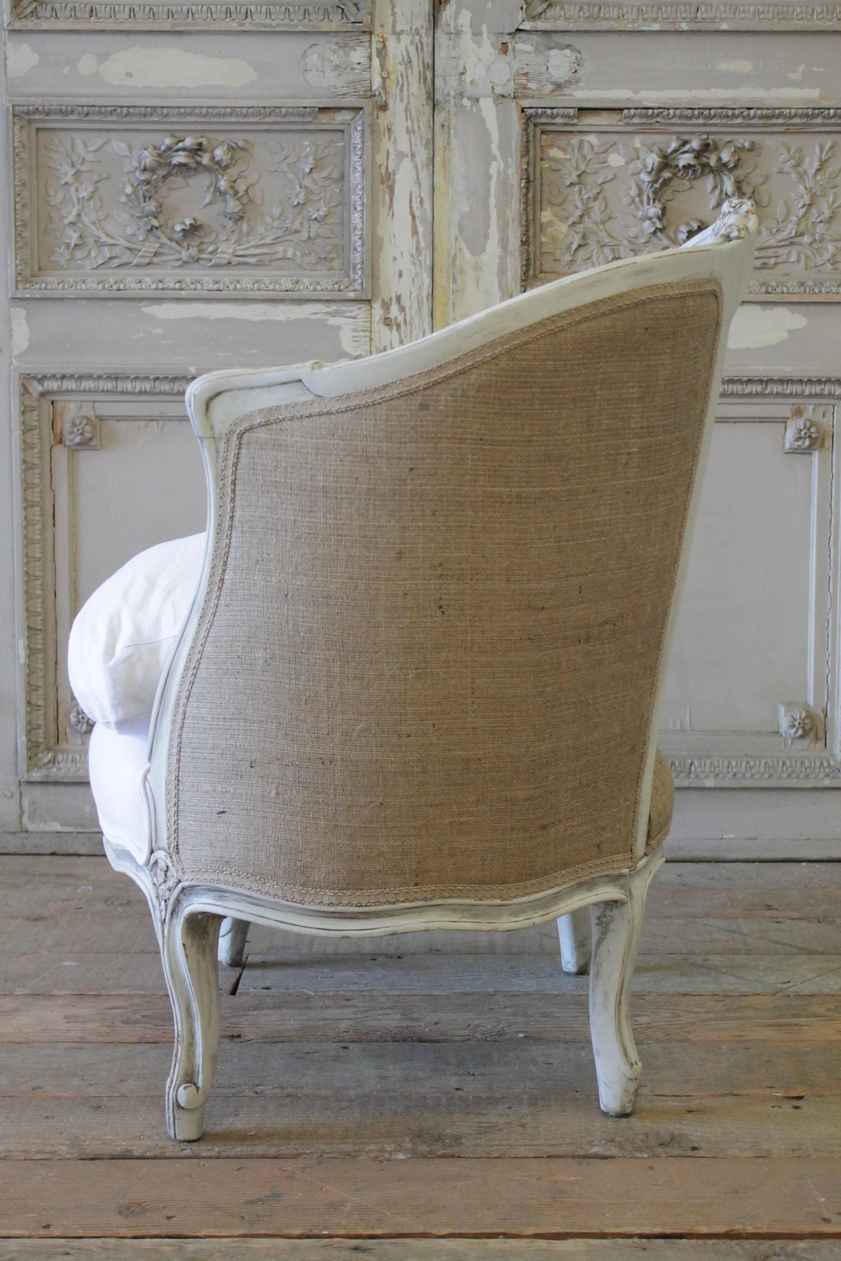 Louis XV Style Painted and Upholstered Barrel Chair In Good Condition In Brea, CA