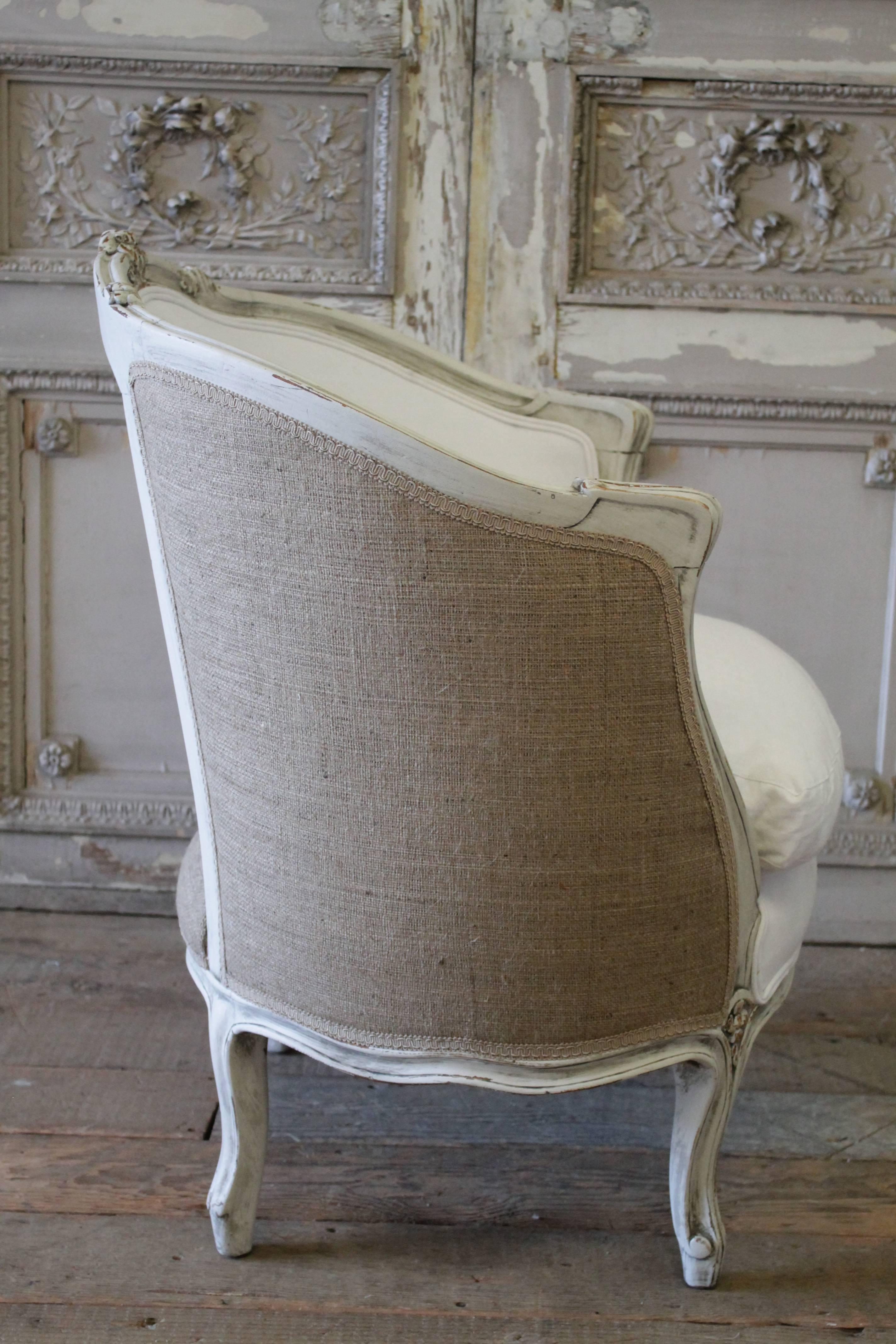 Louis XV Style Painted and Upholstered Barrel Chair 2