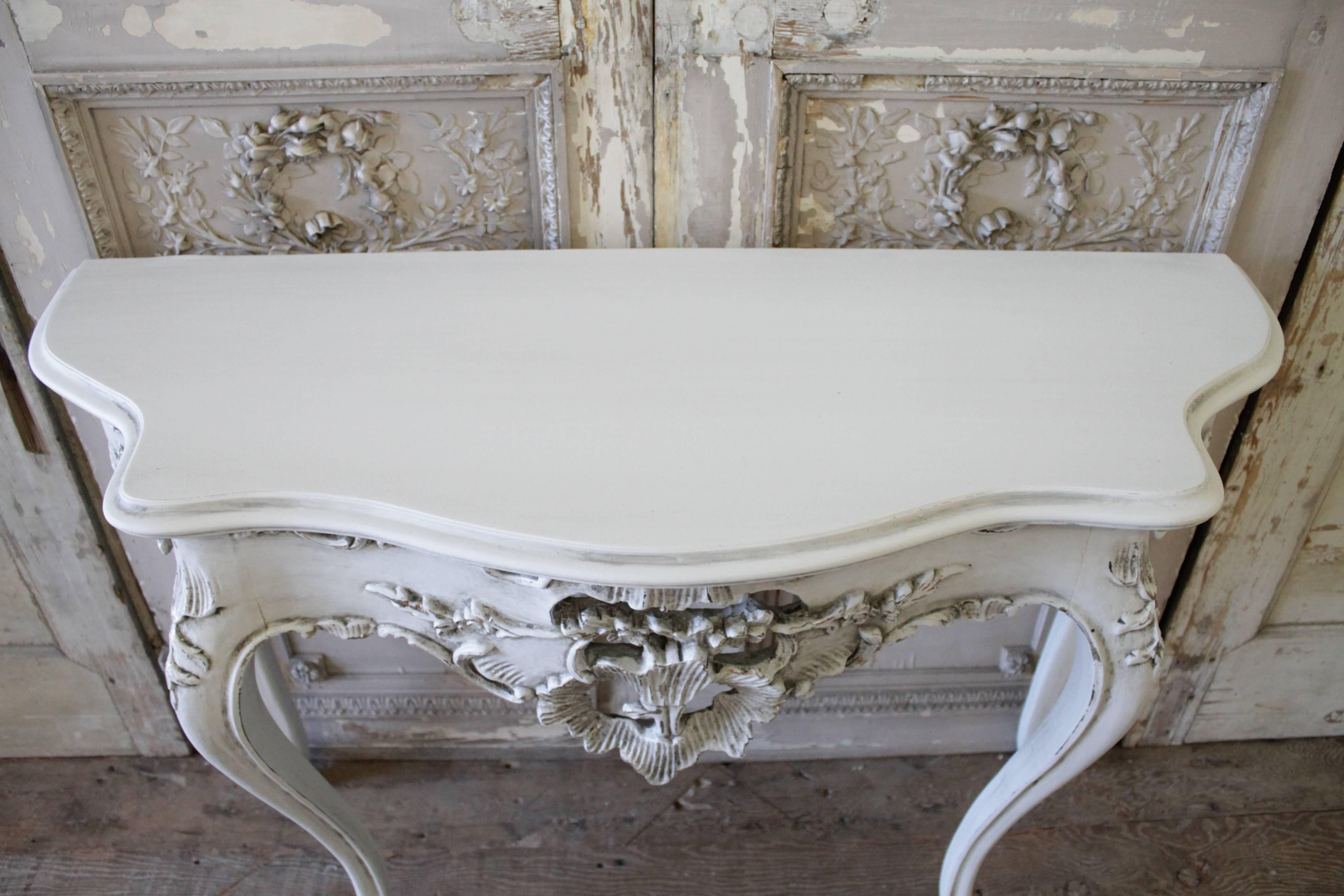 Carved Louis XV Style Painted Console Table