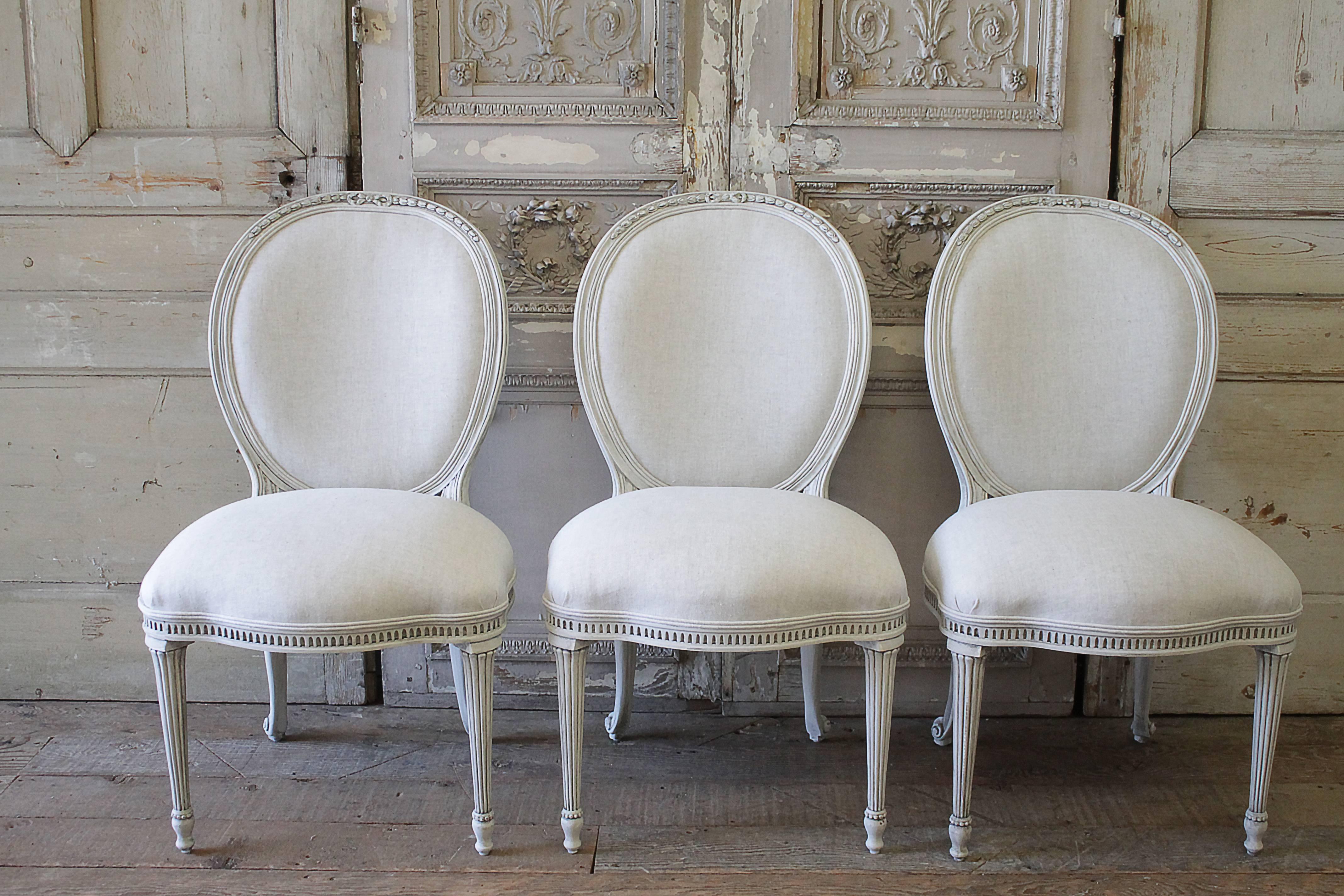 American Set of Four Painted and Upholstered Neoclassical Style Dining Chairs, EJ Victor