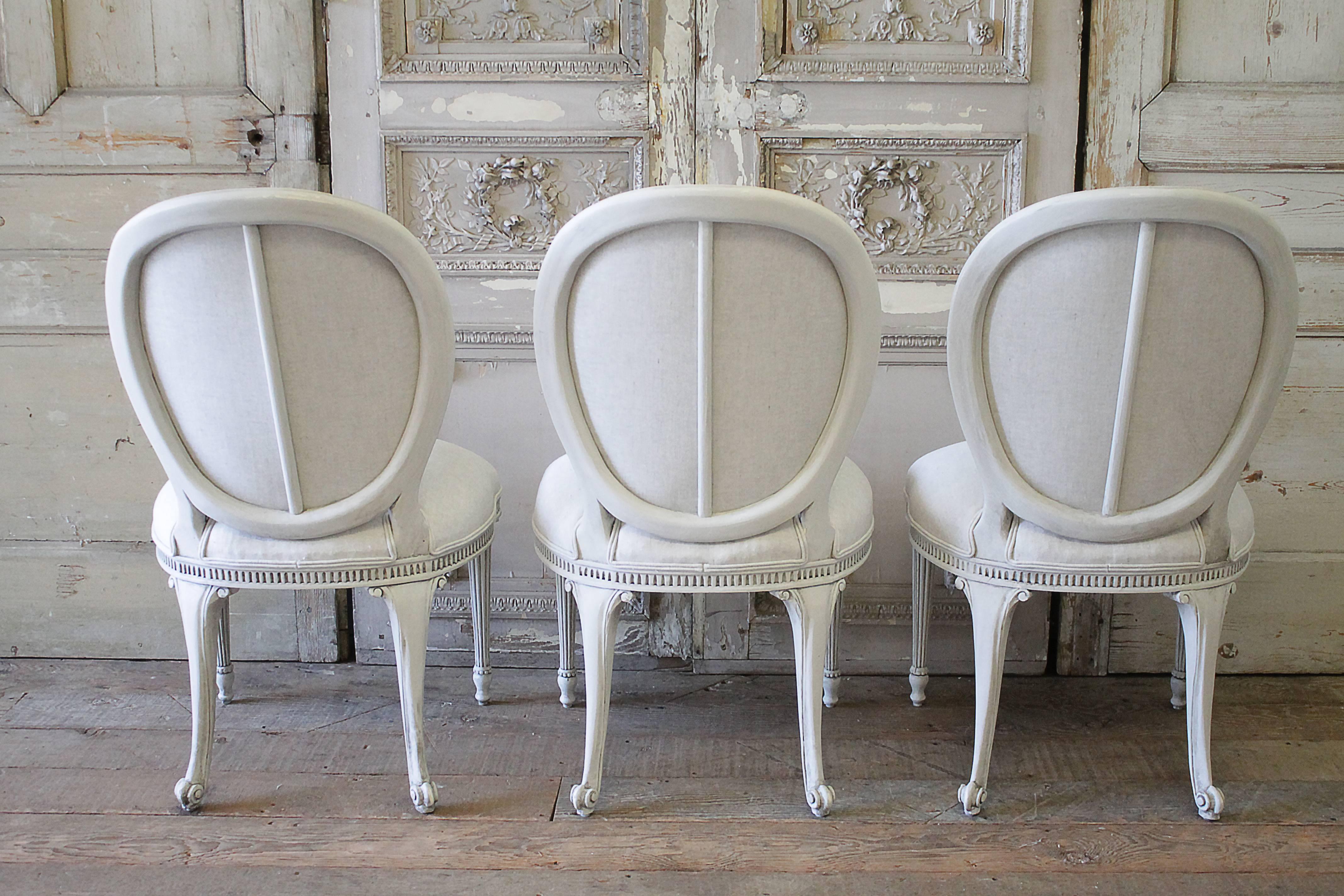 Set of Four Painted and Upholstered Neoclassical Style Dining Chairs, EJ Victor In Good Condition In Brea, CA