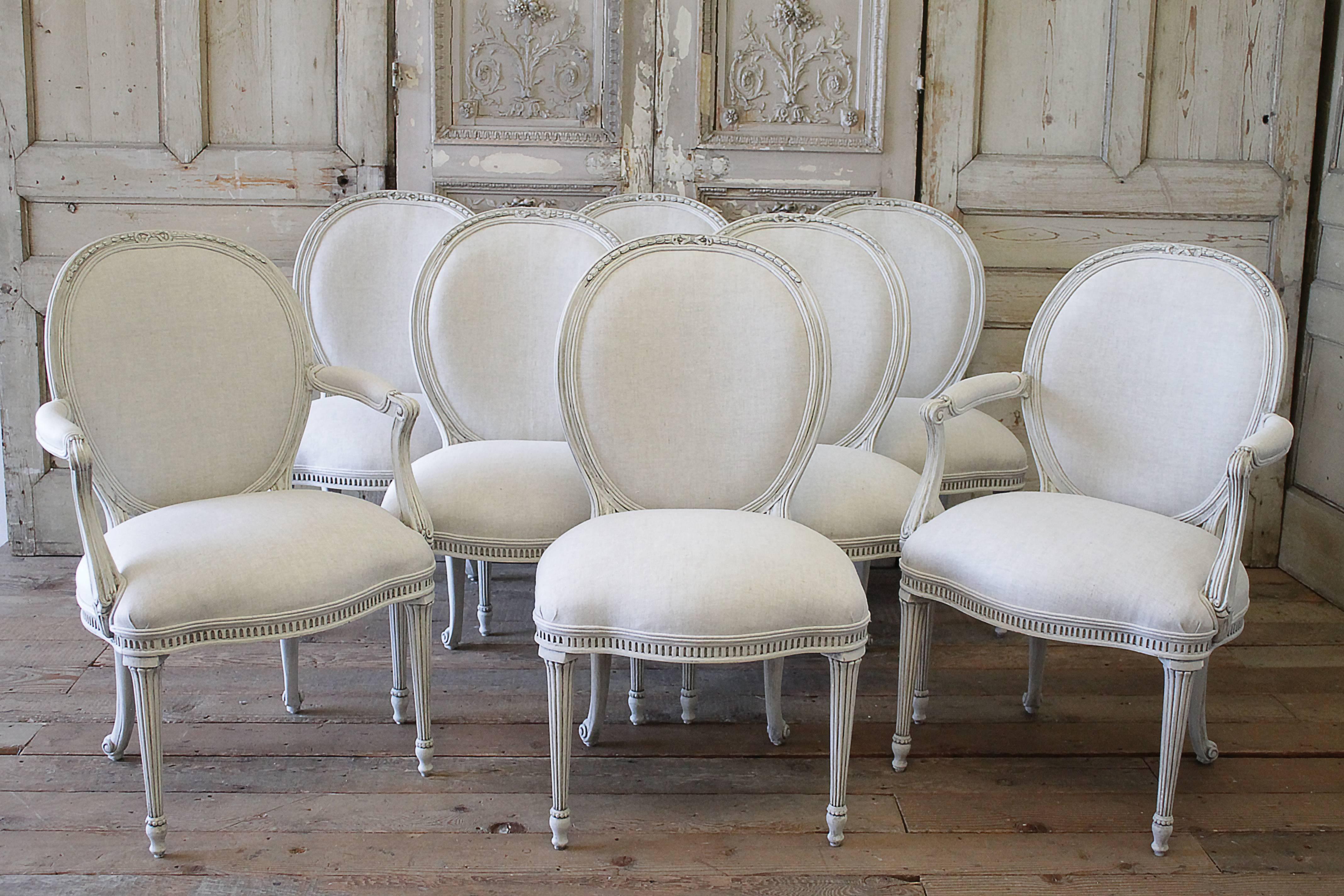 Set of Four Painted and Upholstered Neoclassical Style Dining Chairs, EJ Victor 3