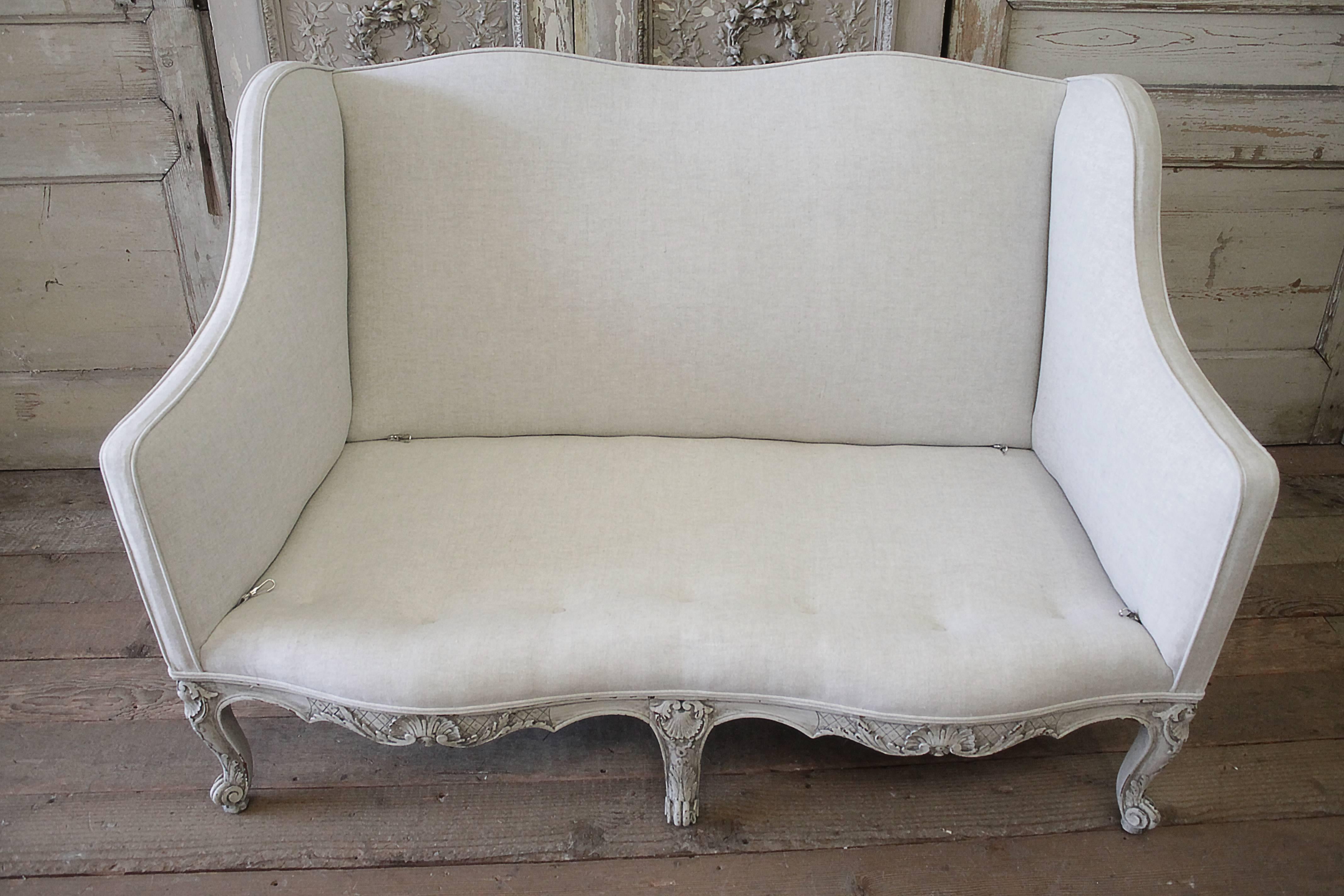 Pair of French Painted and Upholstered Louis XV Style Loveseats 1