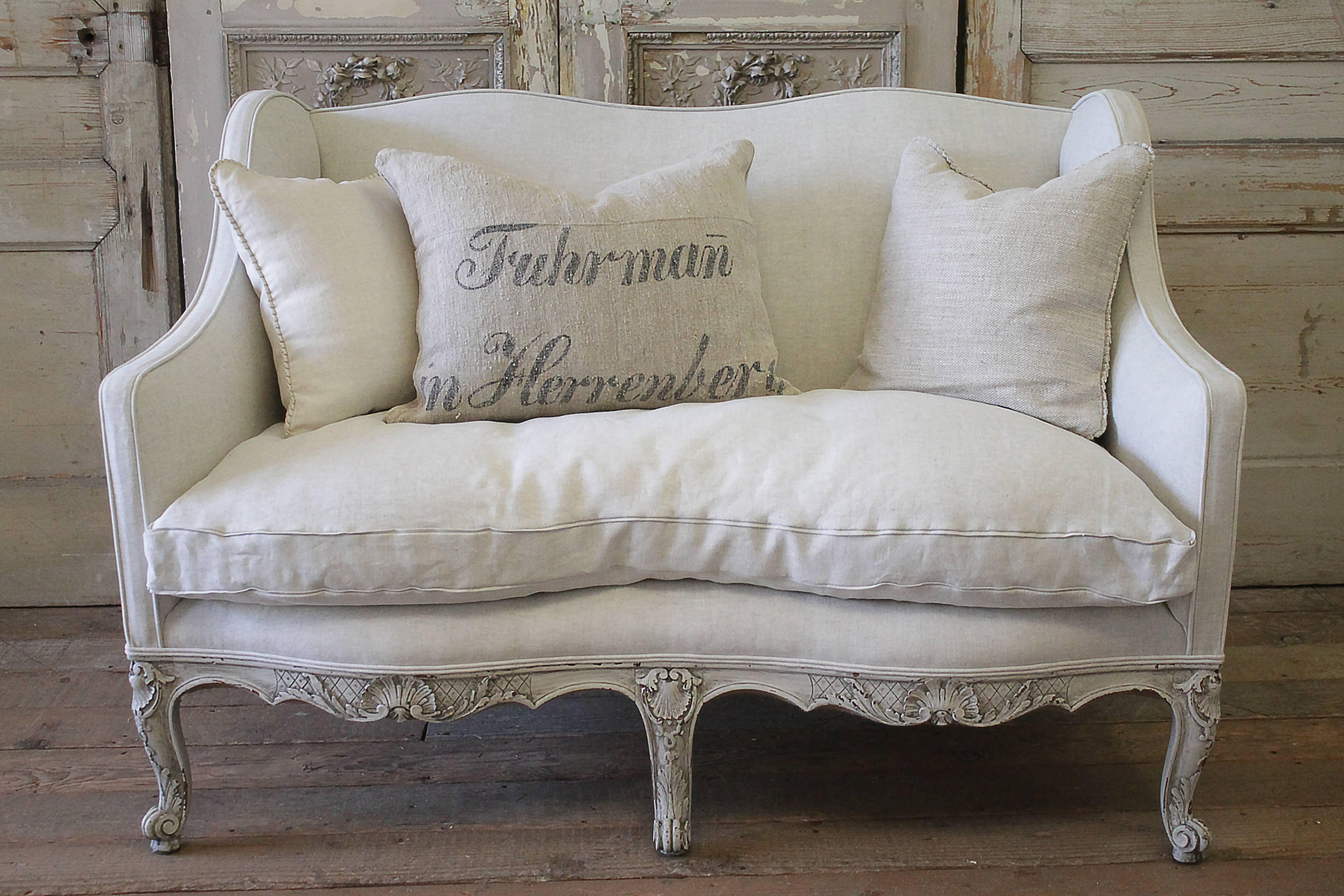 American Pair of French Painted and Upholstered Louis XV Style Loveseats