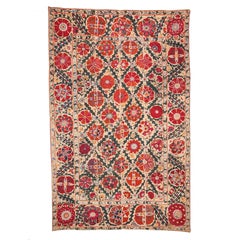 19th Century Uzbek Suzani from Bukhara Silk on Cotton