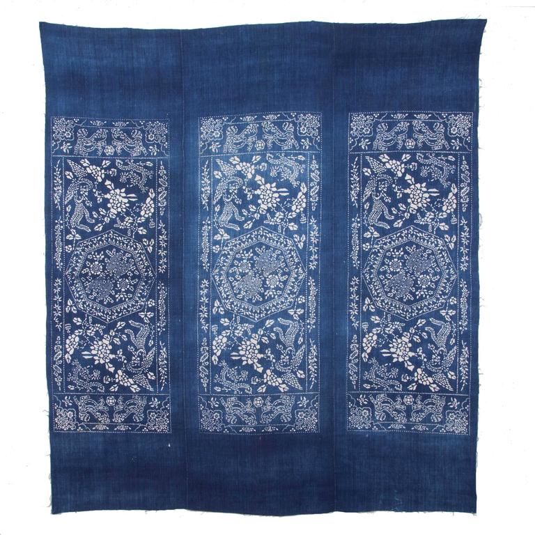 Mid20th Century Miao Tribe Indigo Cotton Blanket Top at 1stdibs