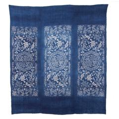 Mid-20th Century Miao Tribe Indigo Cotton Blanket Top 1