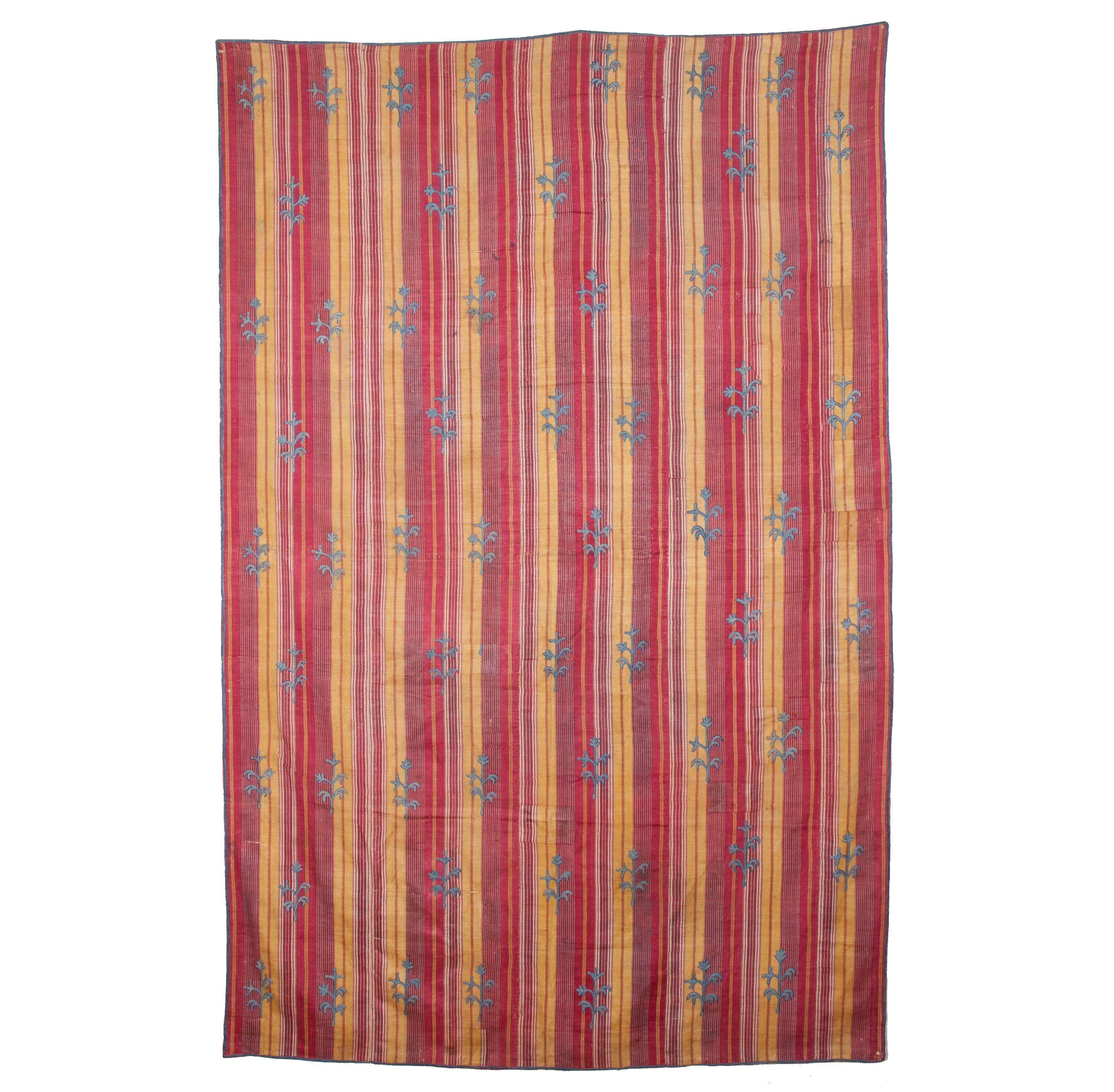 19th Century Uzbek Suzani, Silk Embroidery on a Silk Hand Woven Silk Textile