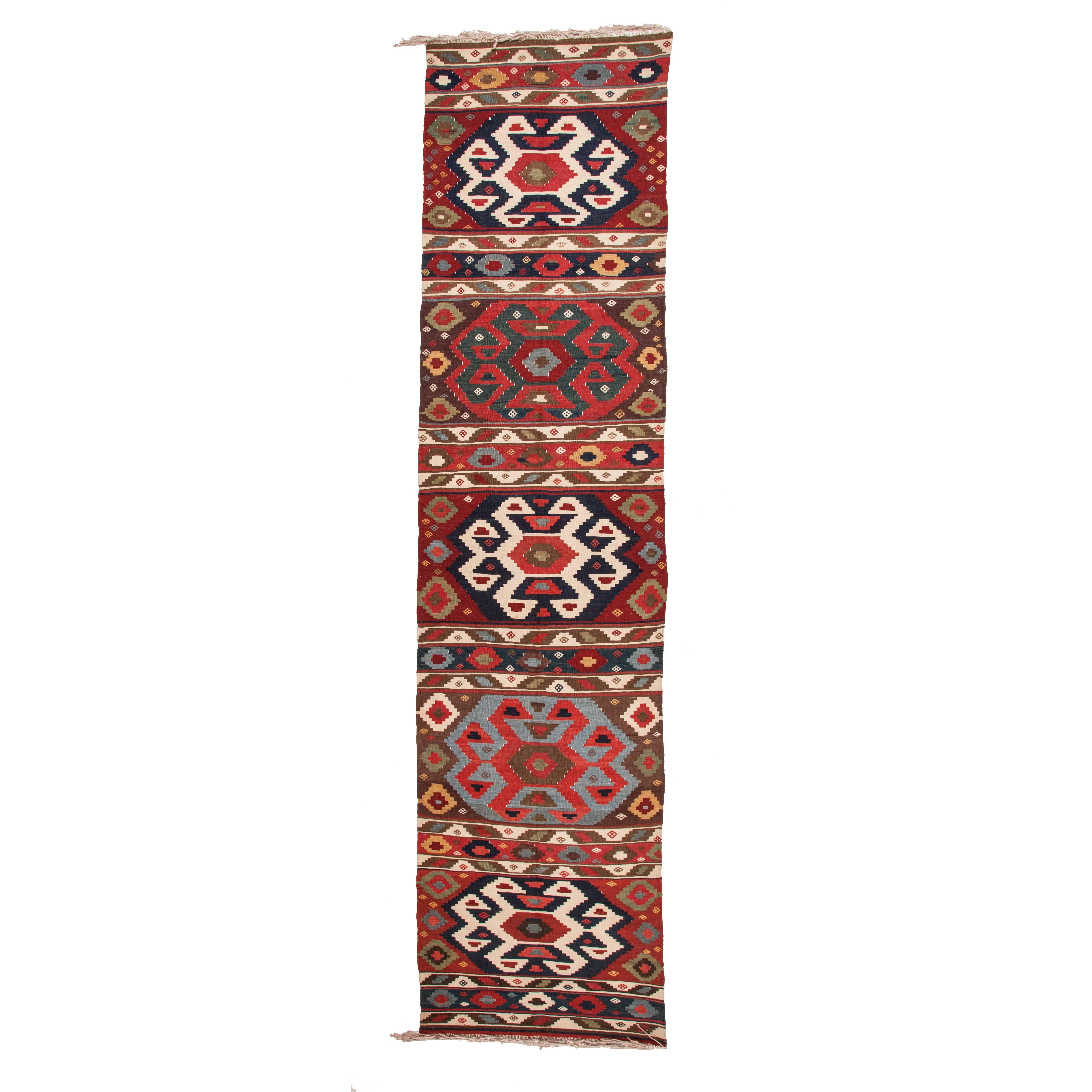 19th Century Antique South Caucasian Kilim with a Very Fine Texture