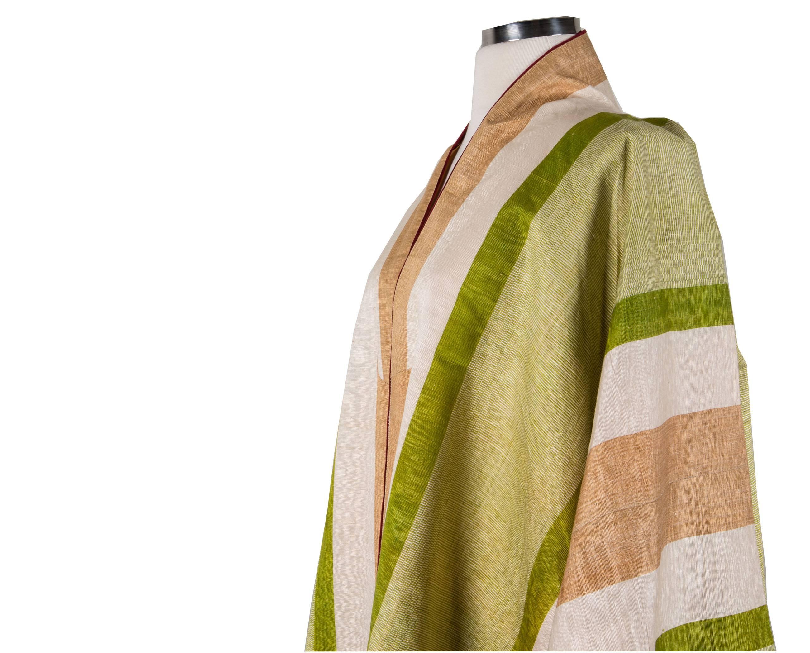 Early 20th Century Uzbek Silk and Cotton, Silk Warp, Cotton Vert, Men's Chapan For Sale 1