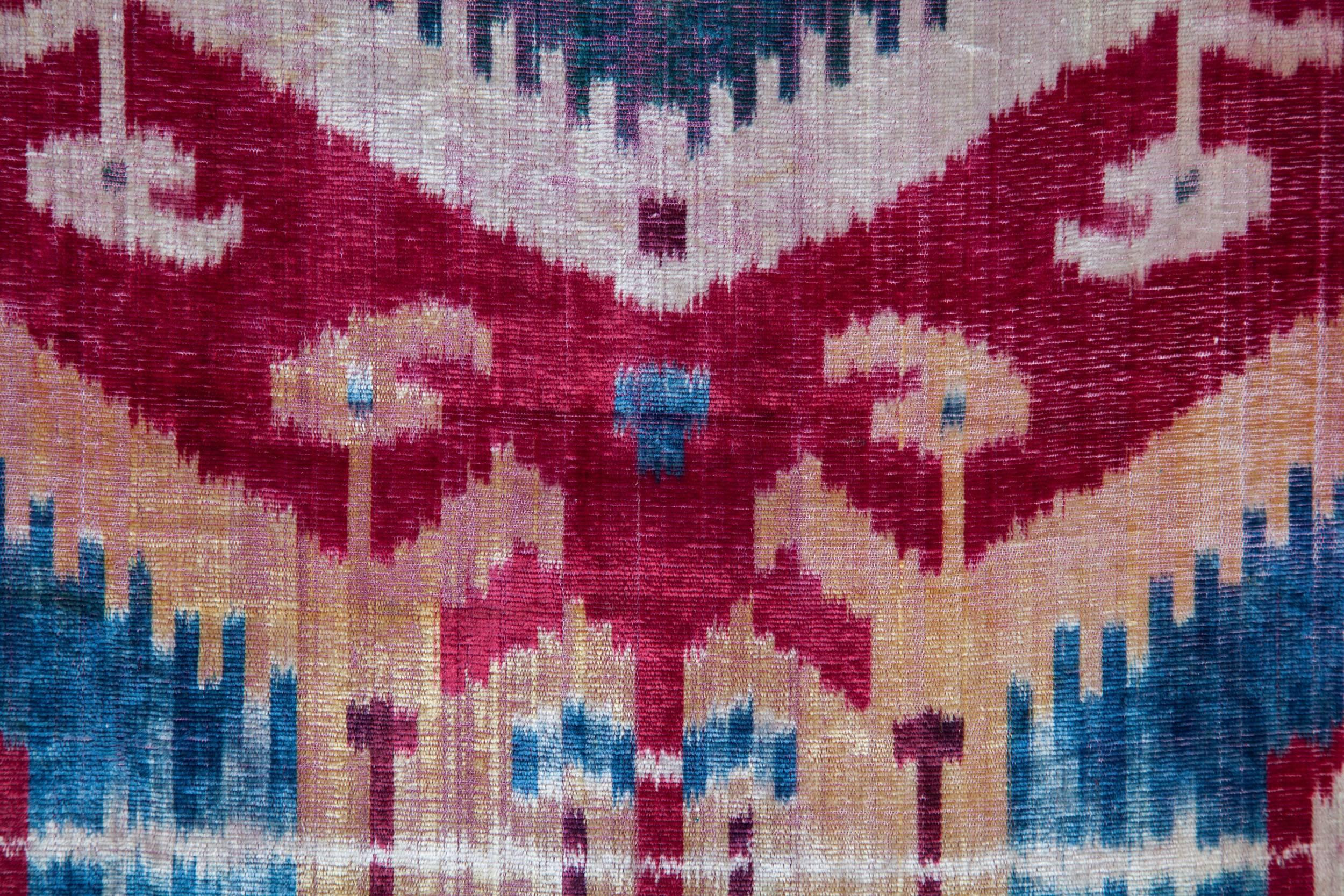 19th Century, Uzbek Silk Velvet Ikat Panel 1