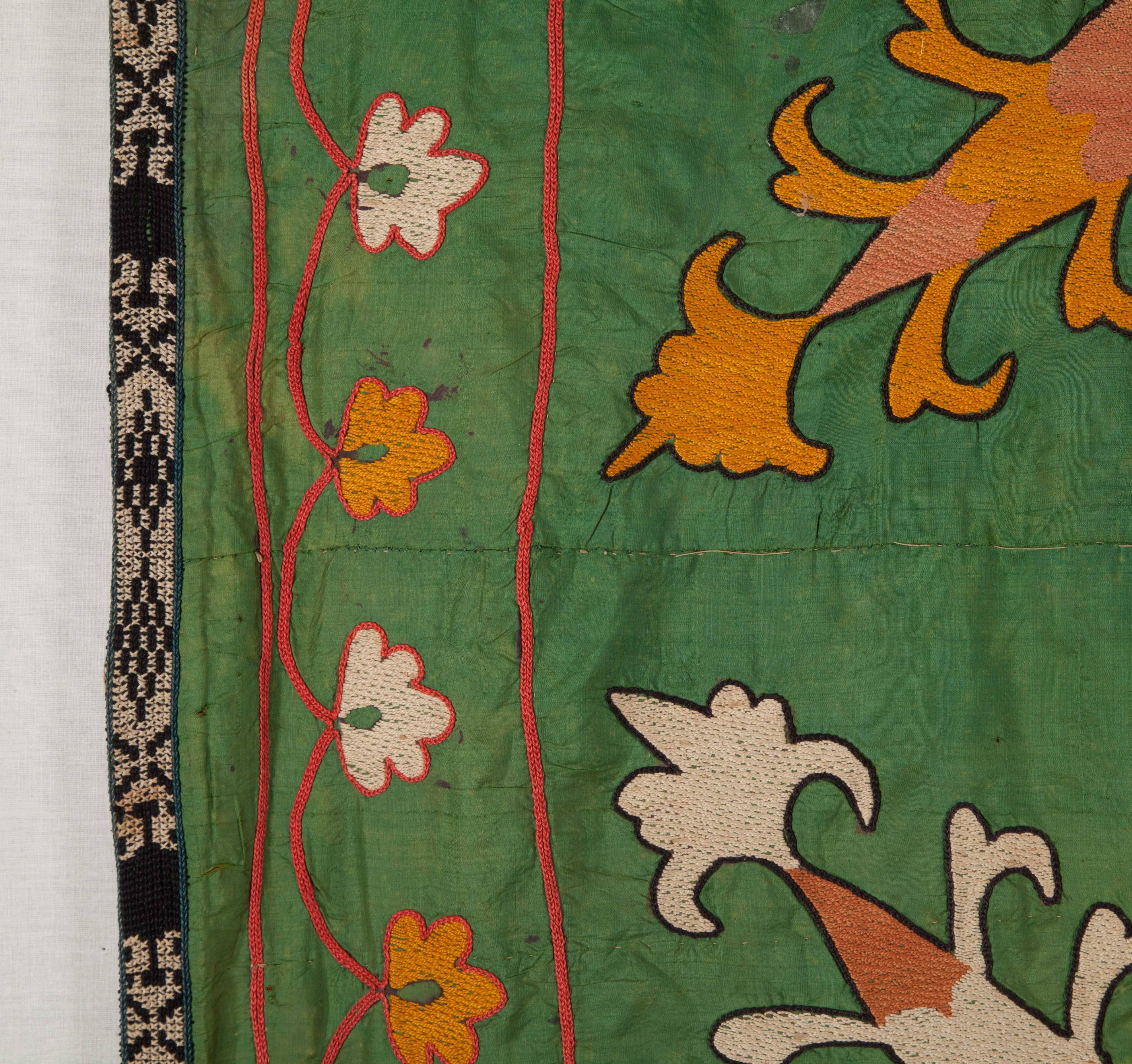 Embroidered Late 19th-Early 20th Century Silk Uzbek Suzani, Fantastic Russian Cotton Print
