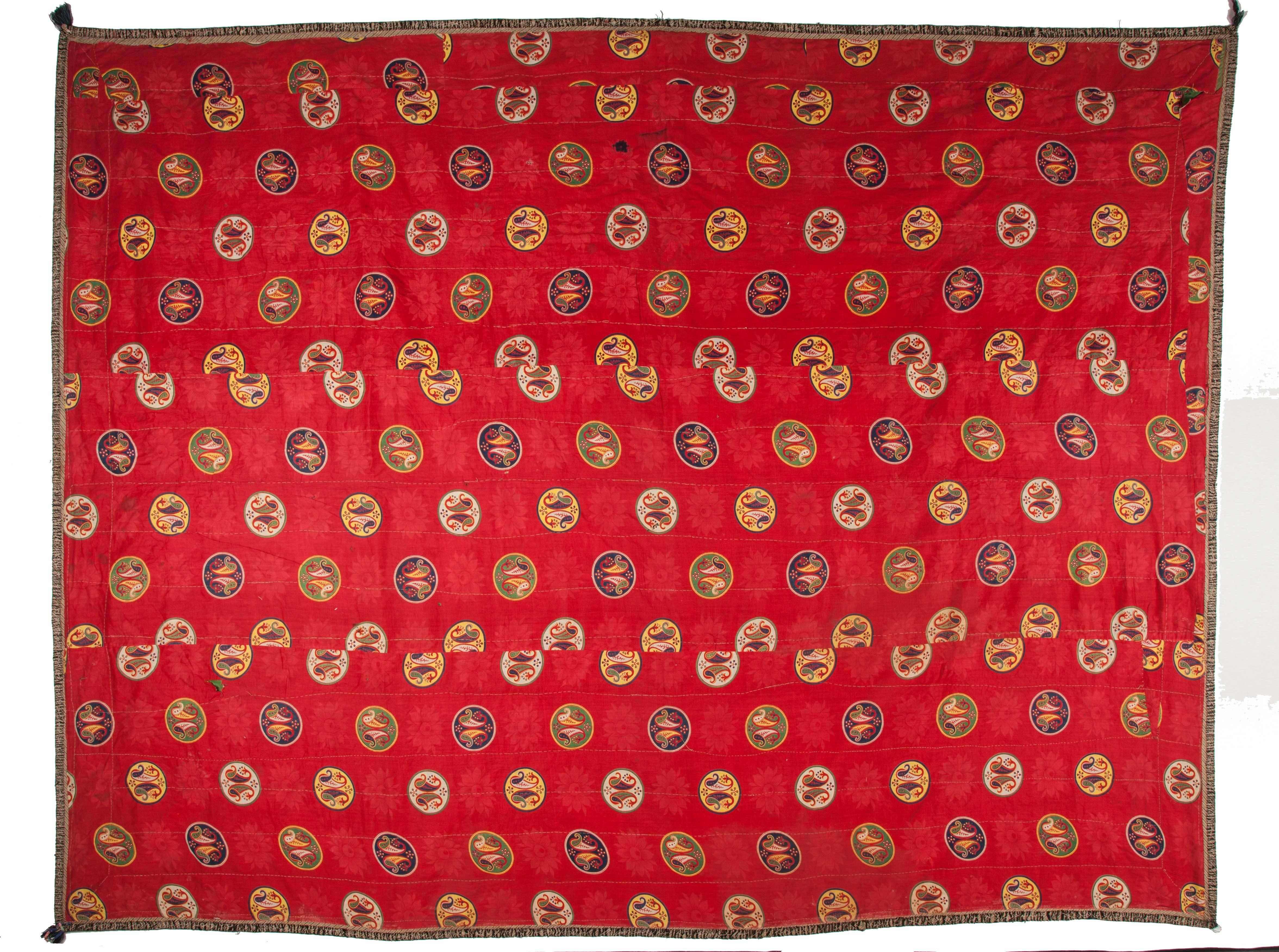19th Century Late 19th-Early 20th Century Silk Uzbek Suzani, Fantastic Russian Cotton Print