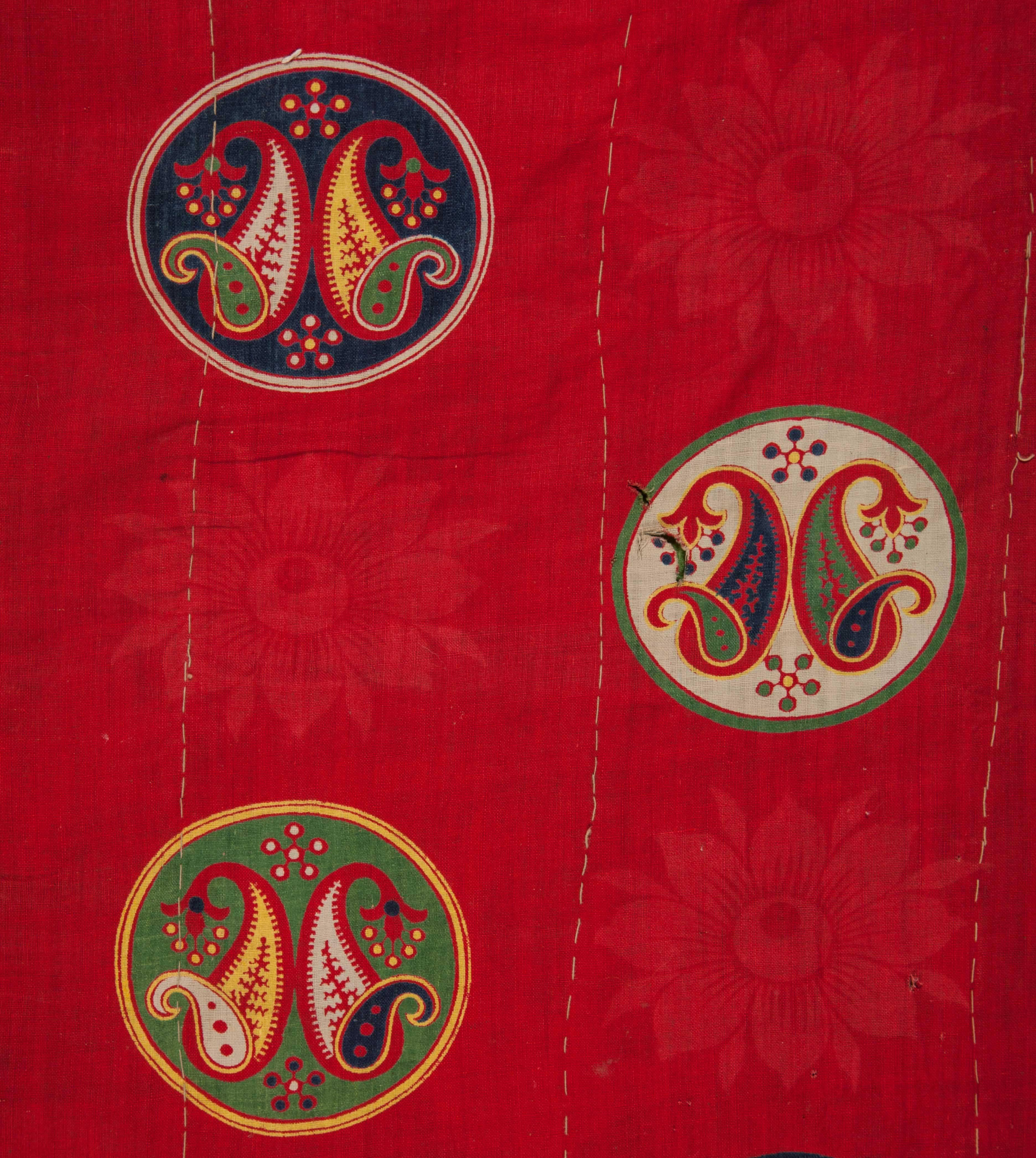 Late 19th-Early 20th Century Silk Uzbek Suzani, Fantastic Russian Cotton Print 1