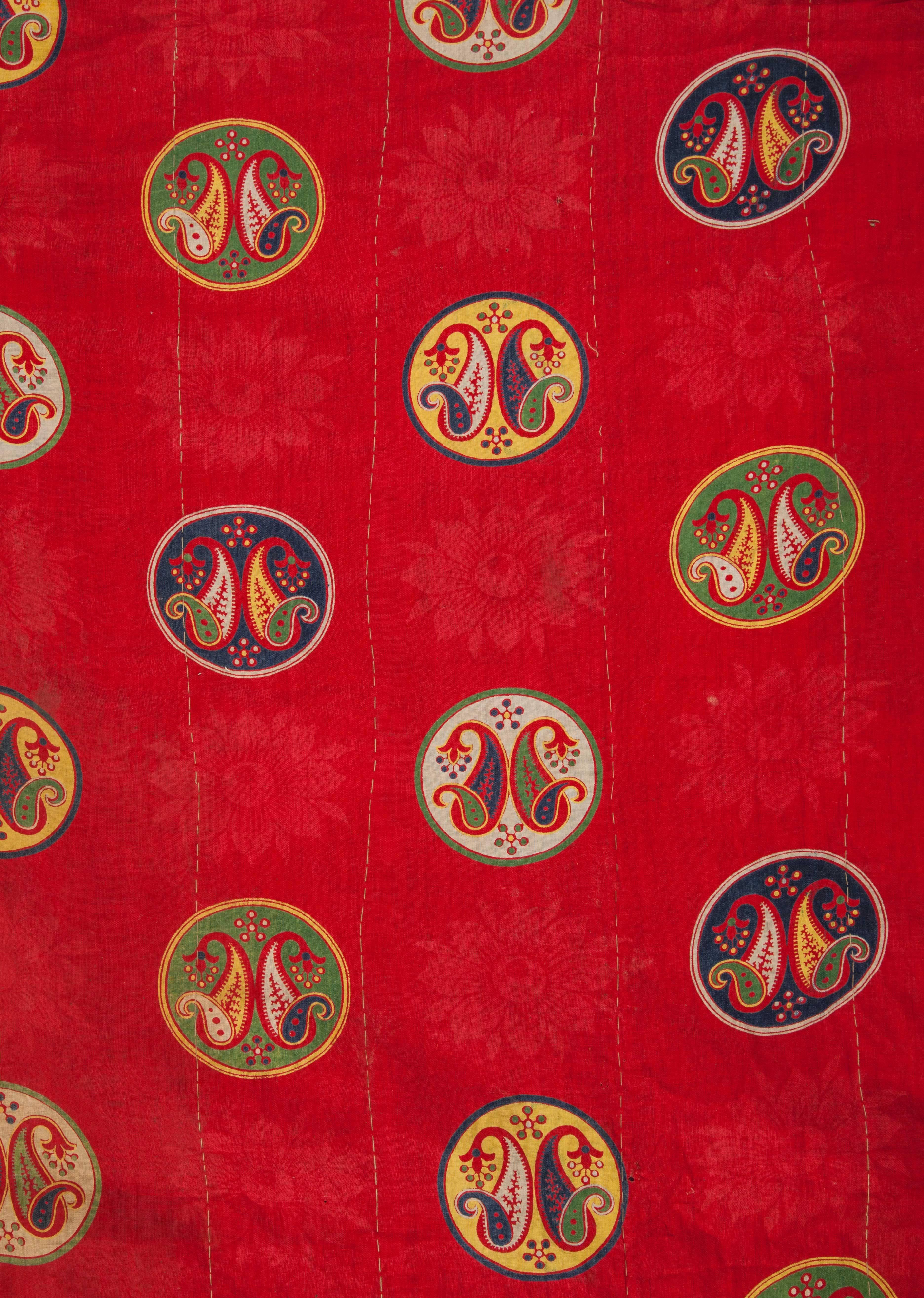 Late 19th-Early 20th Century Silk Uzbek Suzani, Fantastic Russian Cotton Print 4