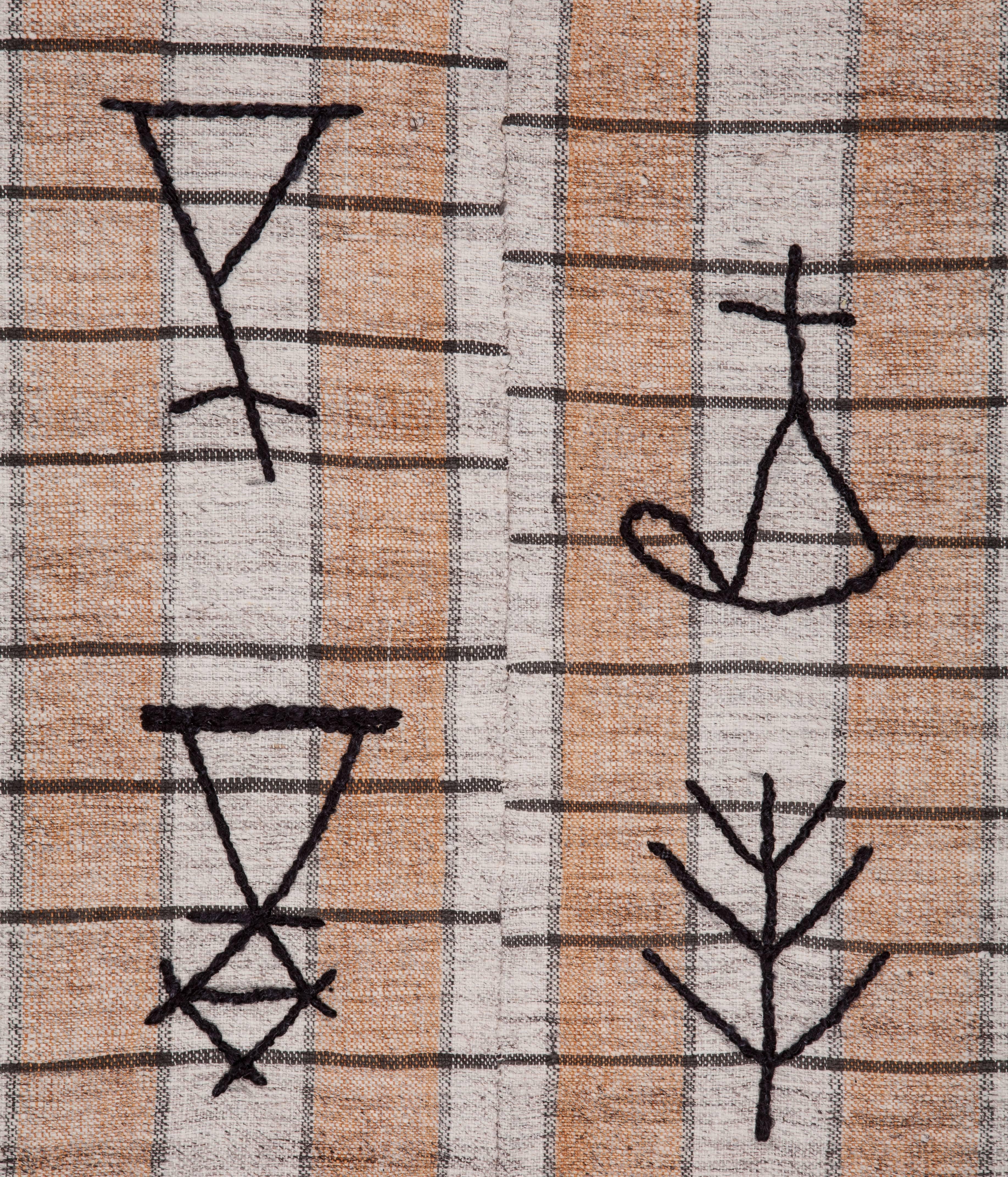 Tribal New Design on a Vintage Anatolian Kilim by Seref Ozen 6'1'' x 11'1'' For Sale