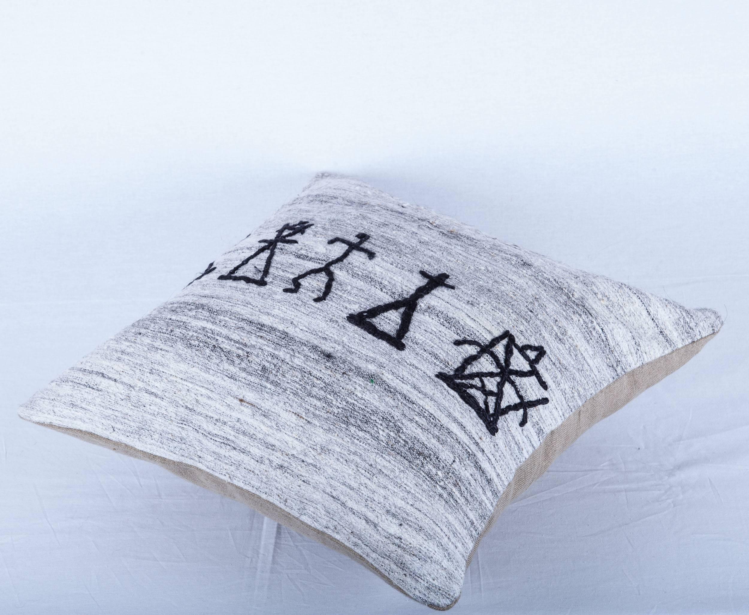 Contemporary Pillow with a New Design on a Vintage Anatolian Nomadic Kilim, by Seref Ozen