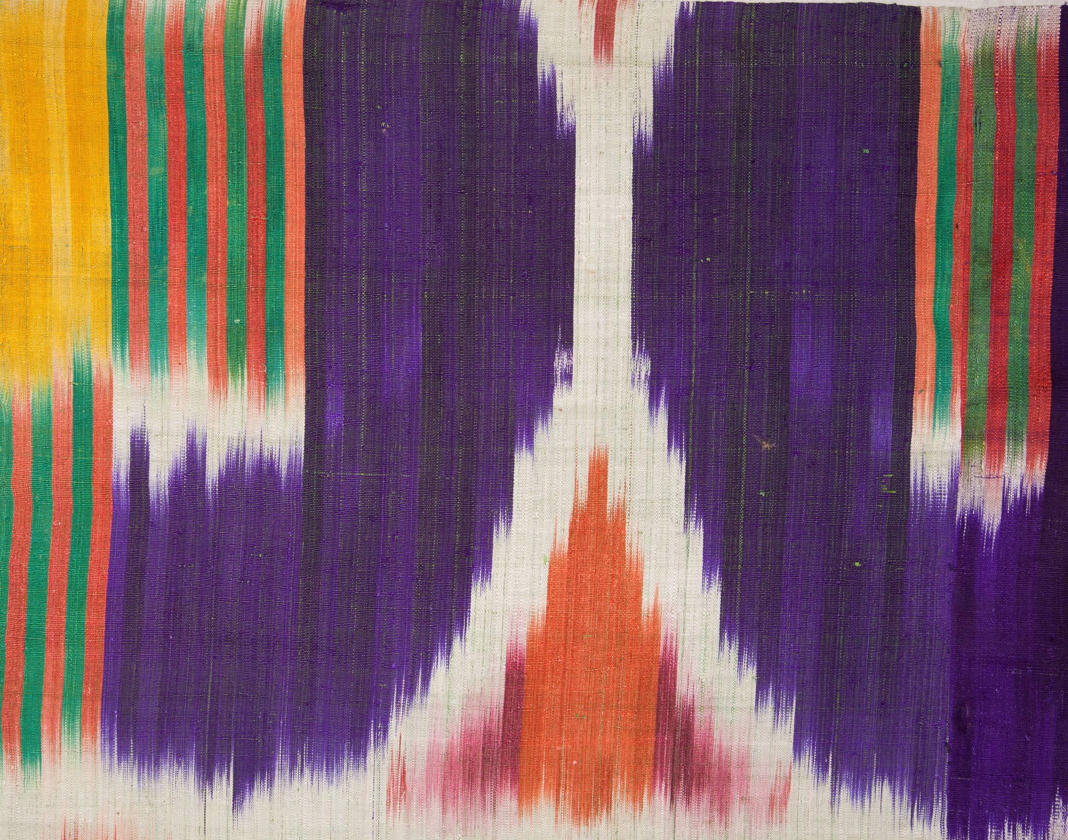 Early 20th Century Ikat Fragment, Backed on Linen 2'9'' x 3'0'' In Good Condition In Istanbul, TR