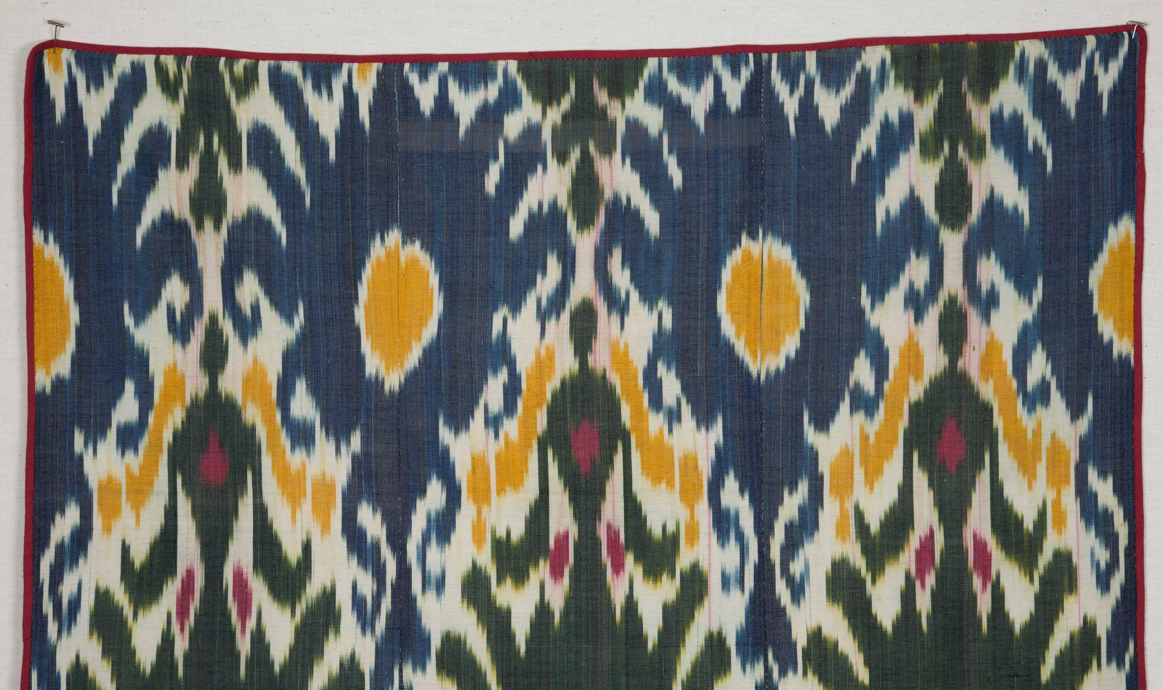 Tribal 19th Century Silk Warp, Cotton Weft, Uzbek Ikat Panel 4'5'' x  5'8''