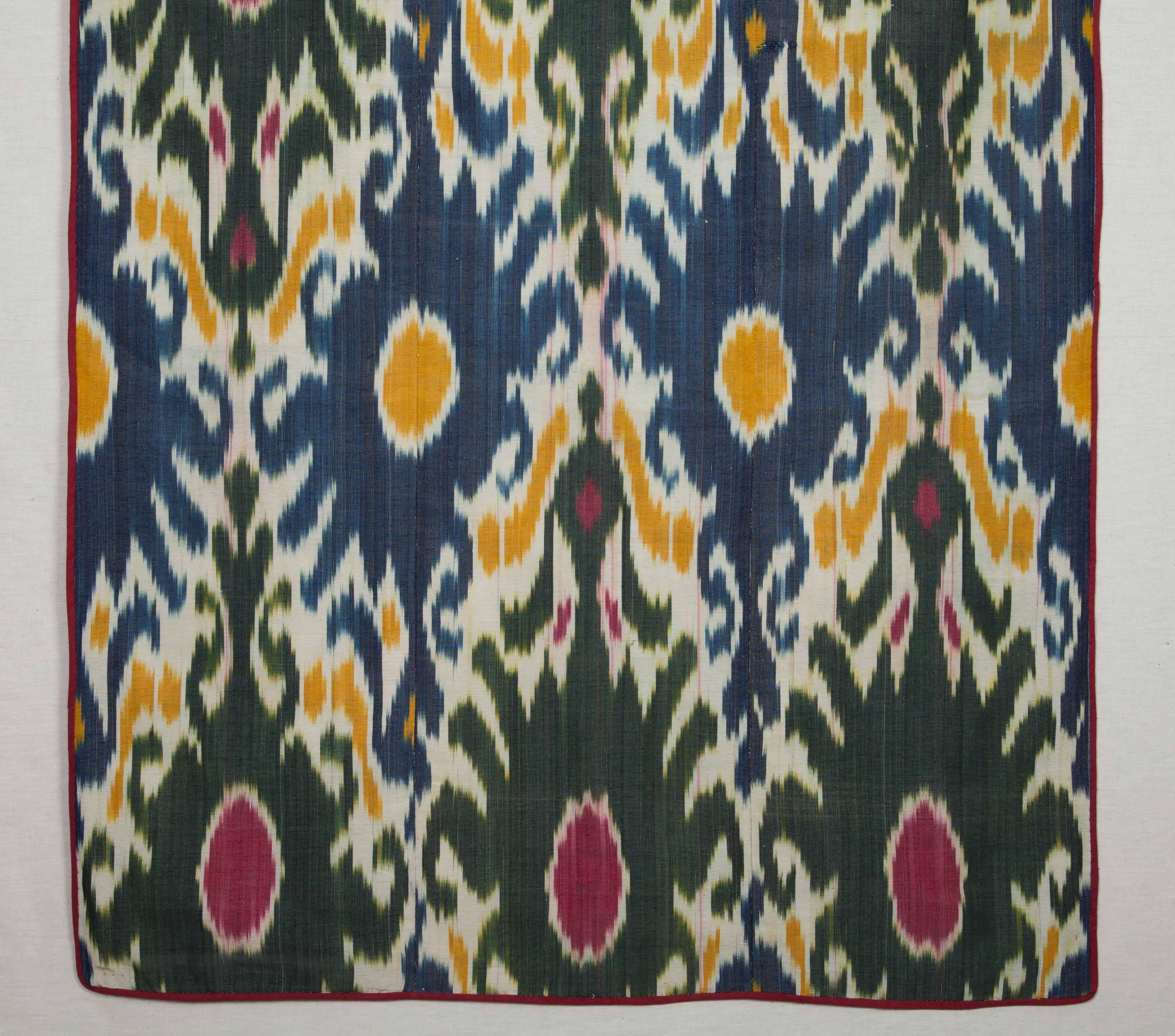 19th Century Silk Warp, Cotton Weft, Uzbek Ikat Panel 4'5'' x  5'8'' In Good Condition In Istanbul, TR