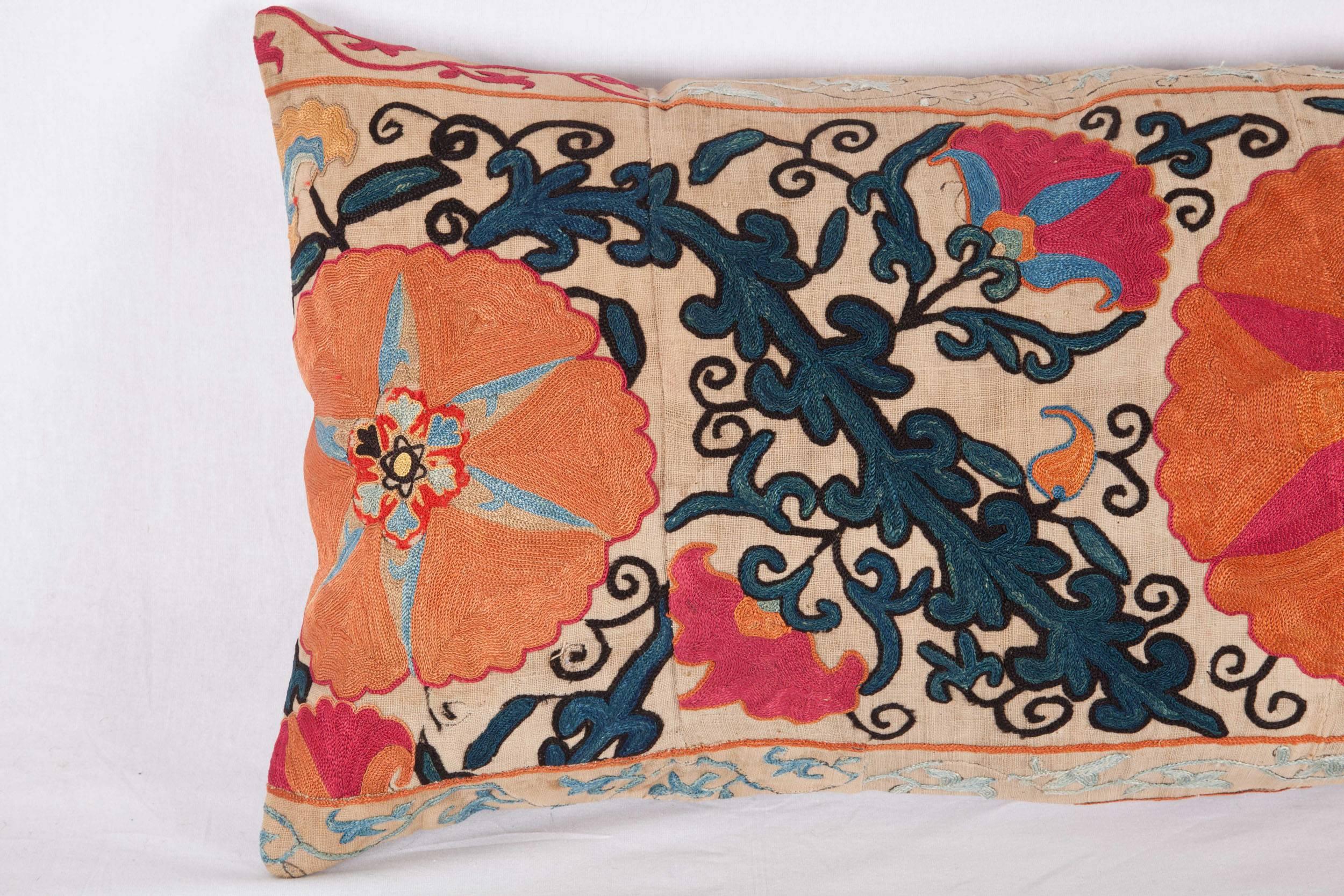 Embroidered Pillow Fashioned from an Antique 19th Century Uzbek Suzani