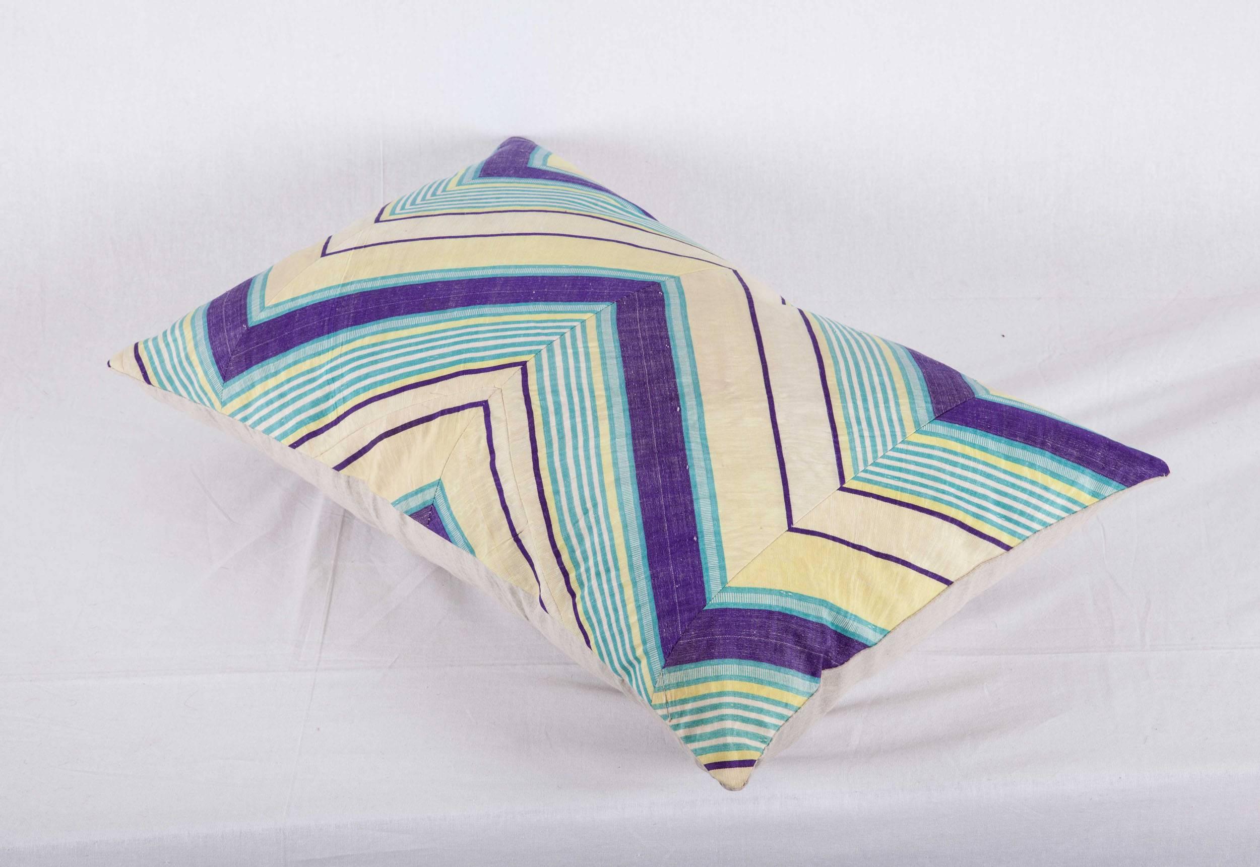 Silk Pillow Fashioned Out of a Mid-20th Century Uzbek Silk Fabric For Sale 2