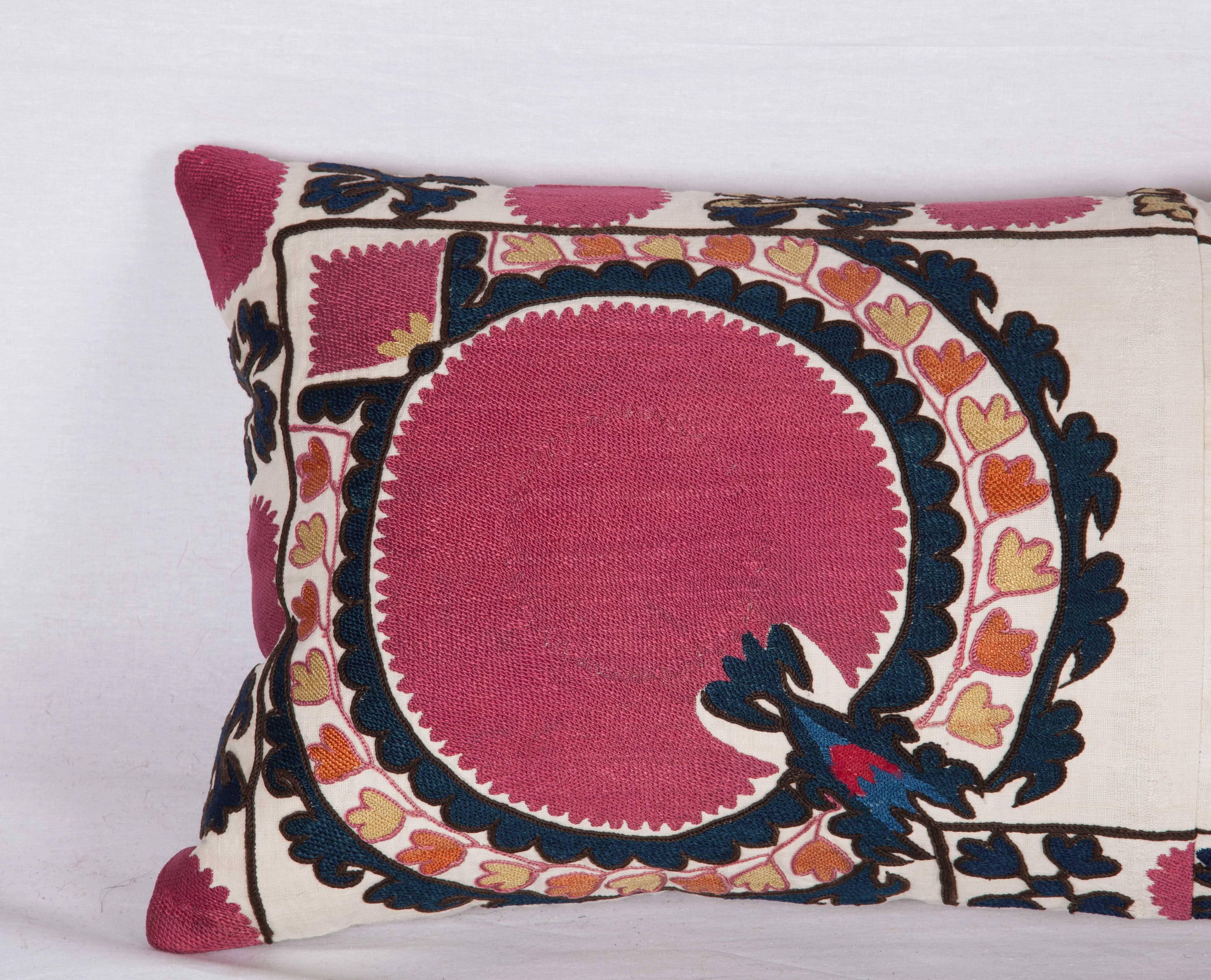 Embroidered 19th Century Suzani Pillow Fashioned from an Antique Uzbek Suzani Fragment