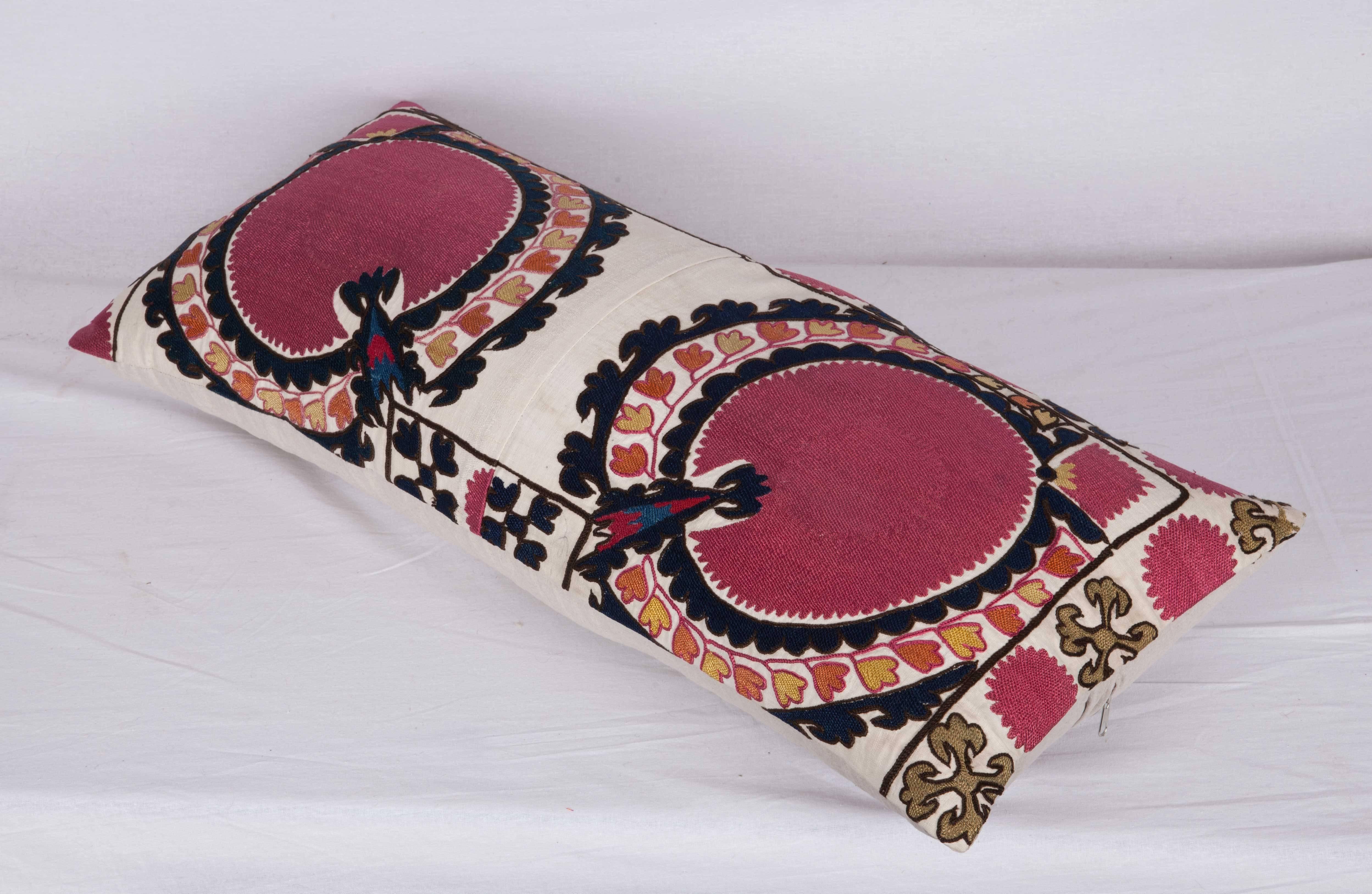 Cotton 19th Century Suzani Pillow Fashioned from an Antique Uzbek Suzani Fragment