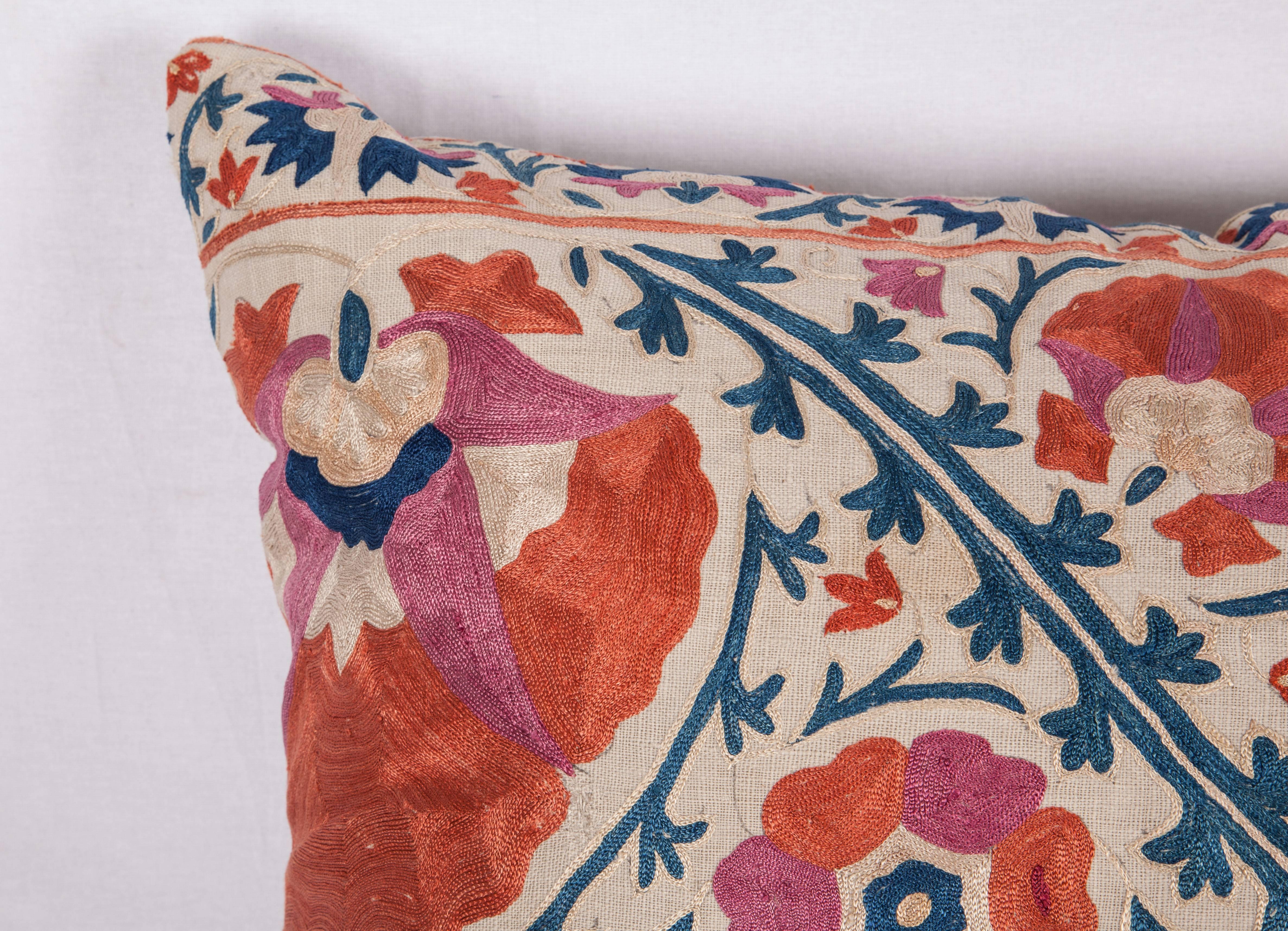 Cotton Mid-19th Century Suzani Pillow Fashioned from an Antique Uzbek Suzani Fragment