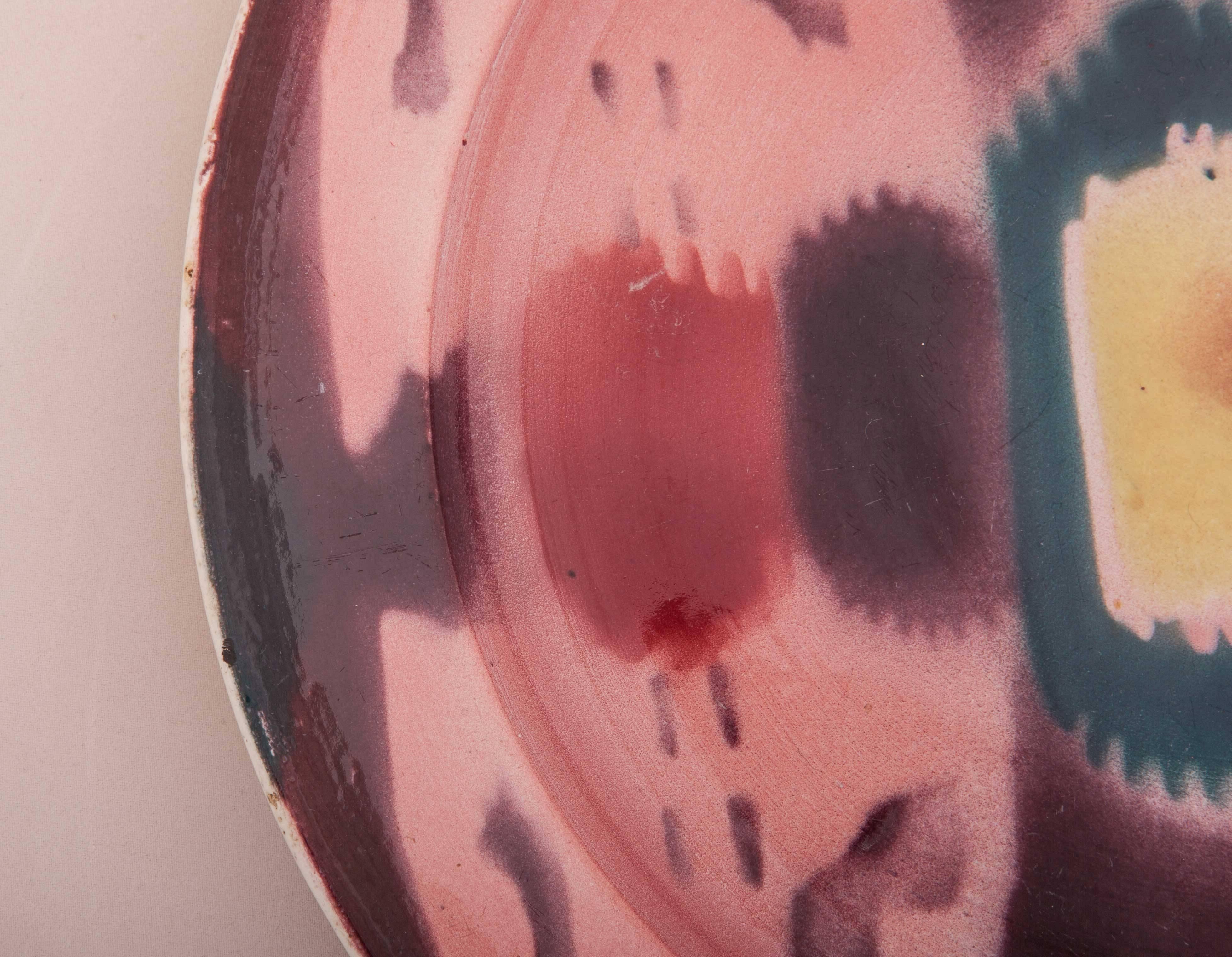 Tribal Early 20th Century Kuznetsov Ceramic Plate, Glazed with Spray Ikat Design