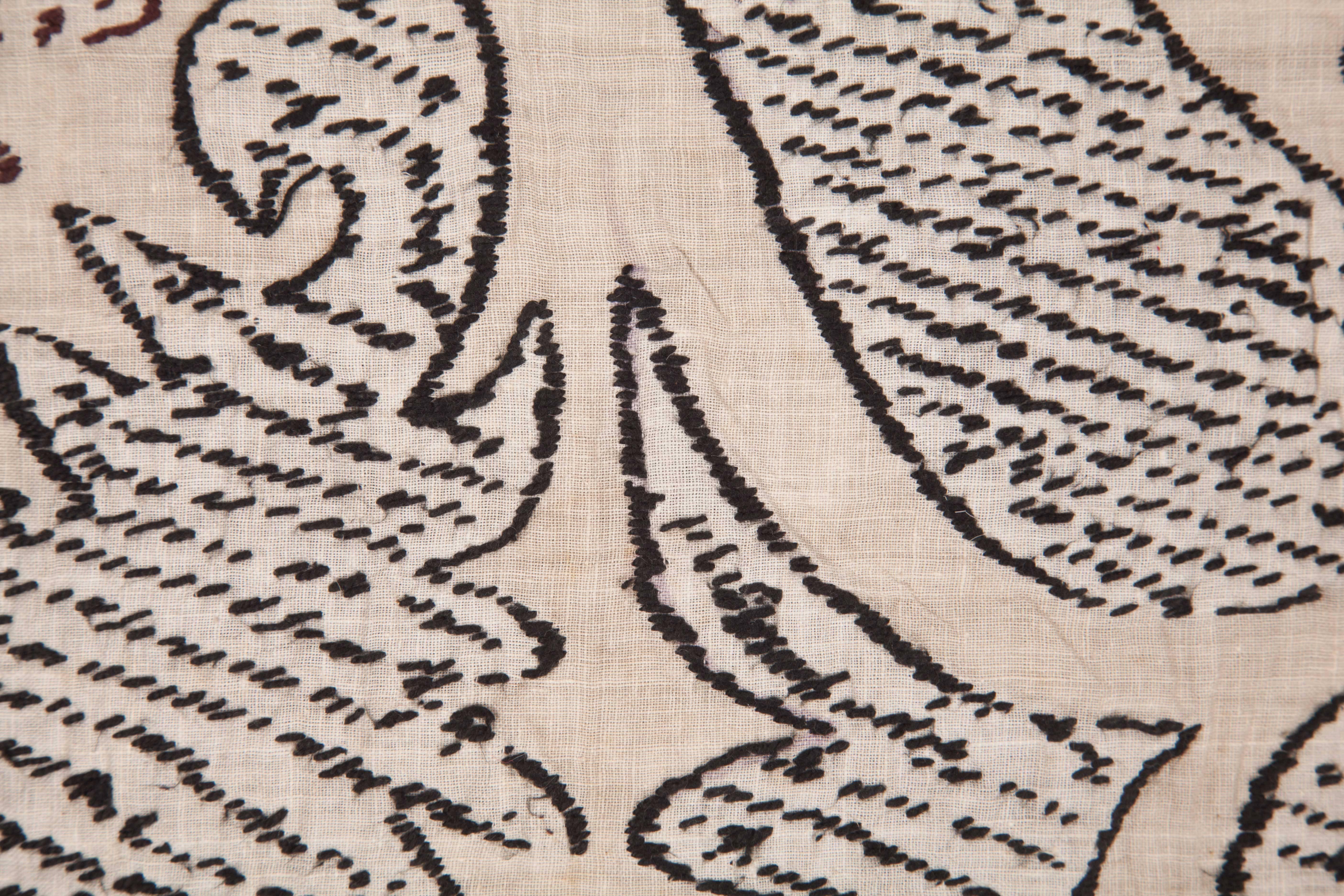 Cotton Pillow Made Out of a Mid-20th Century Uzbek Samarkand Suzani