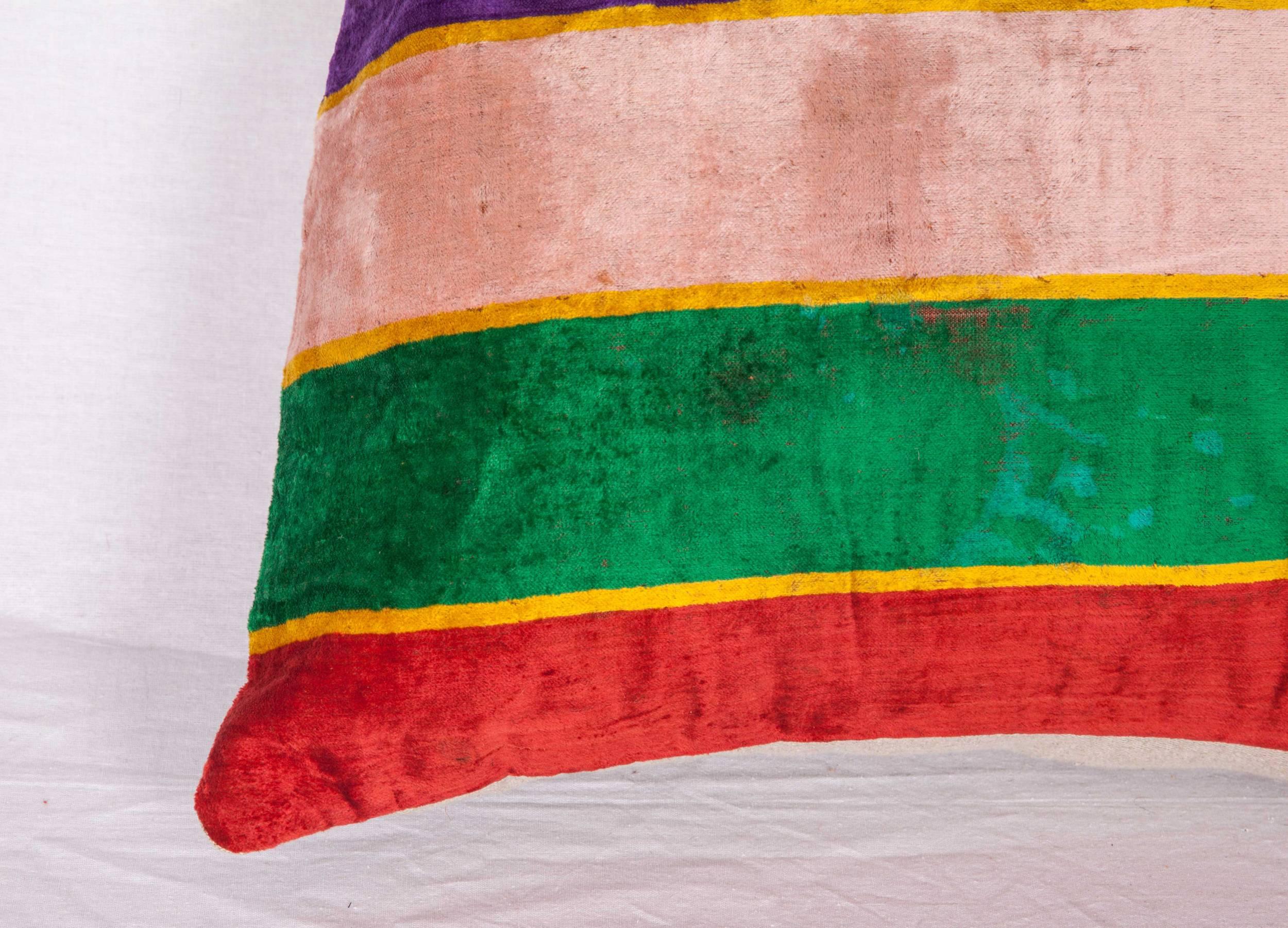 Tribal Pillow Made Out of an Early 20th Century Uzbek Silk Velvet For Sale