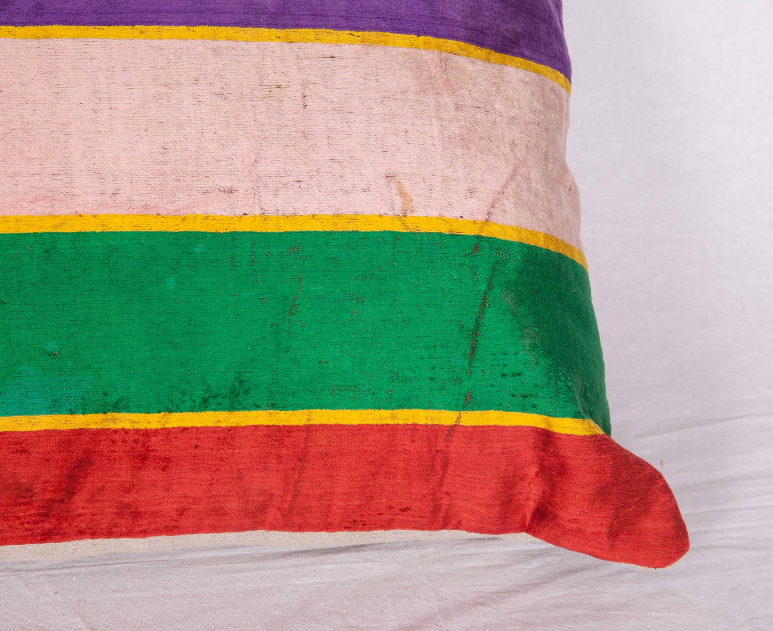 Woven Pillow Made Out of an Early 20th Century Uzbek Silk Velvet For Sale