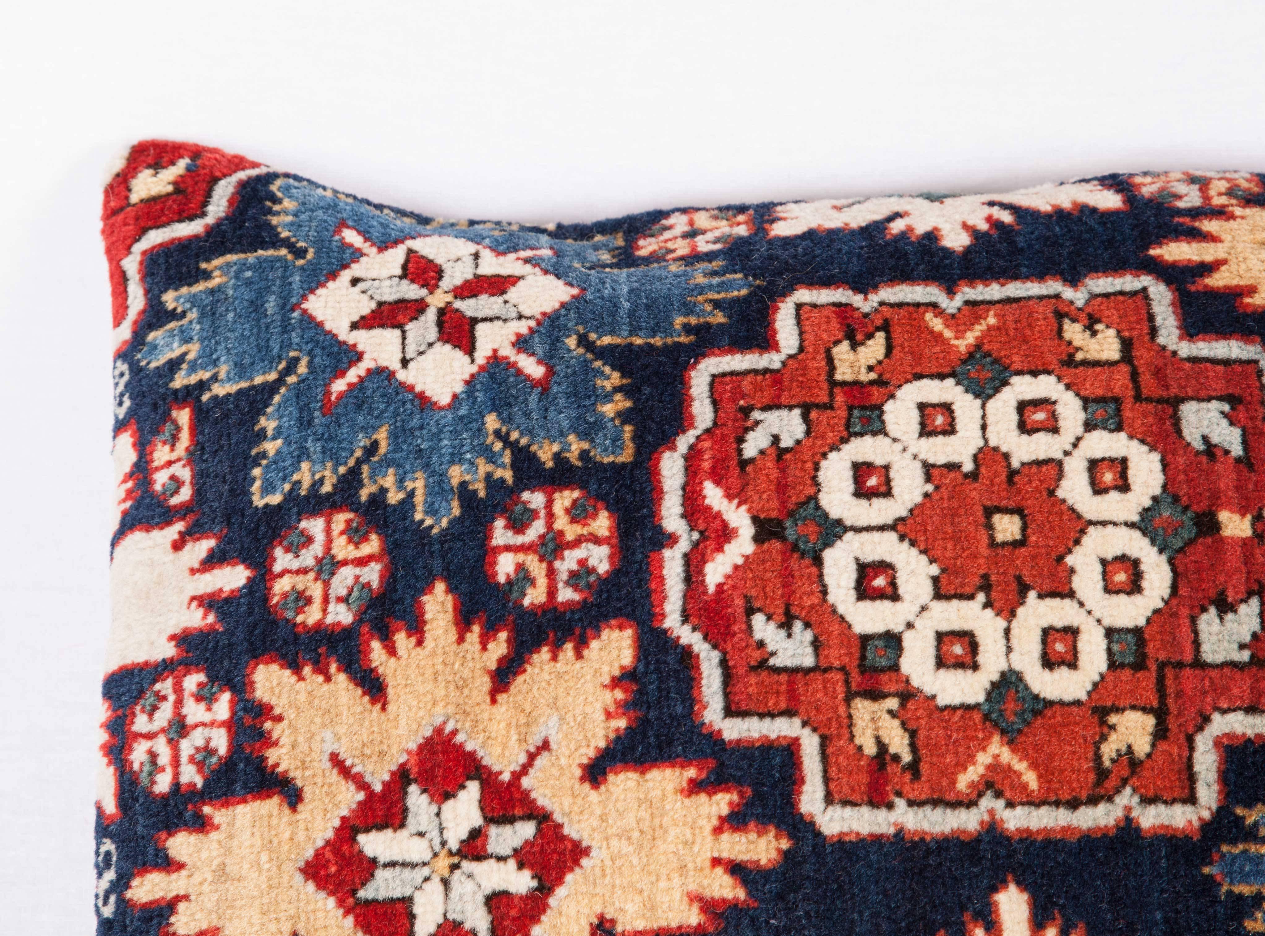 Tribal Pillow Made Out of a 19th Century Caucasian Shrivan Rug Fragment