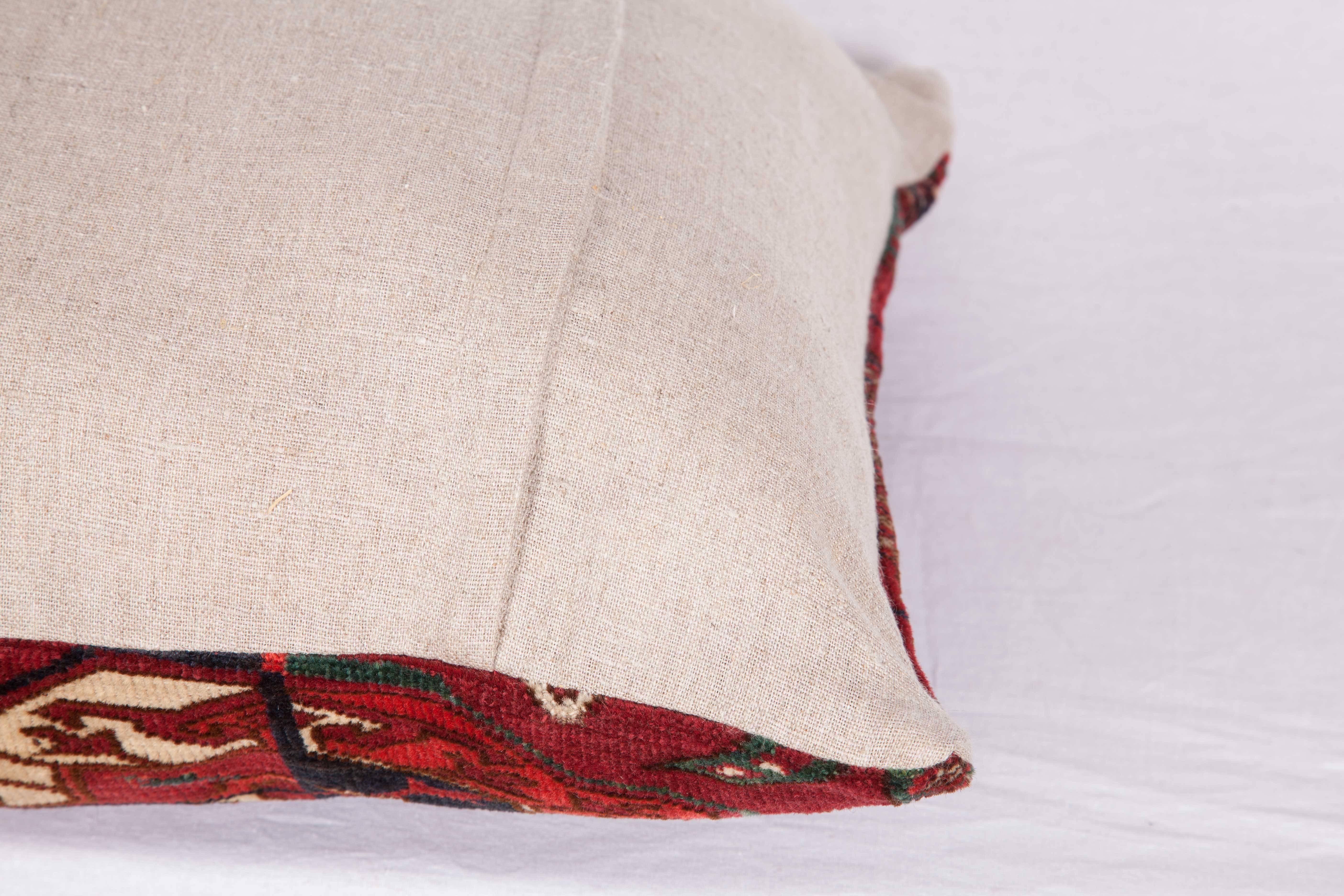 19th Century Antique Pillow with Velvet like Texture Made Out of a Turkmen Rug